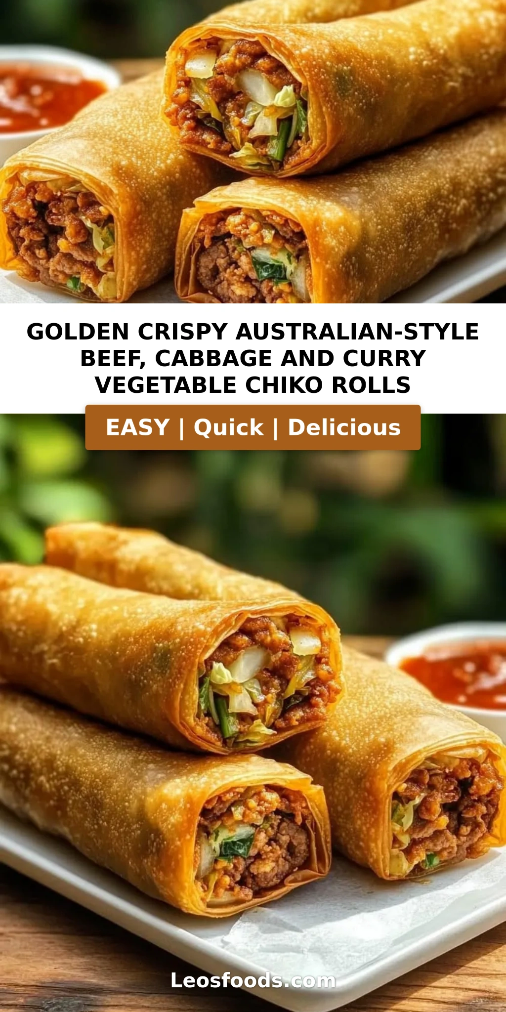 Golden Crispy Australian-Style Beef, Cabbage and Curry Vegetable Chiko Rolls