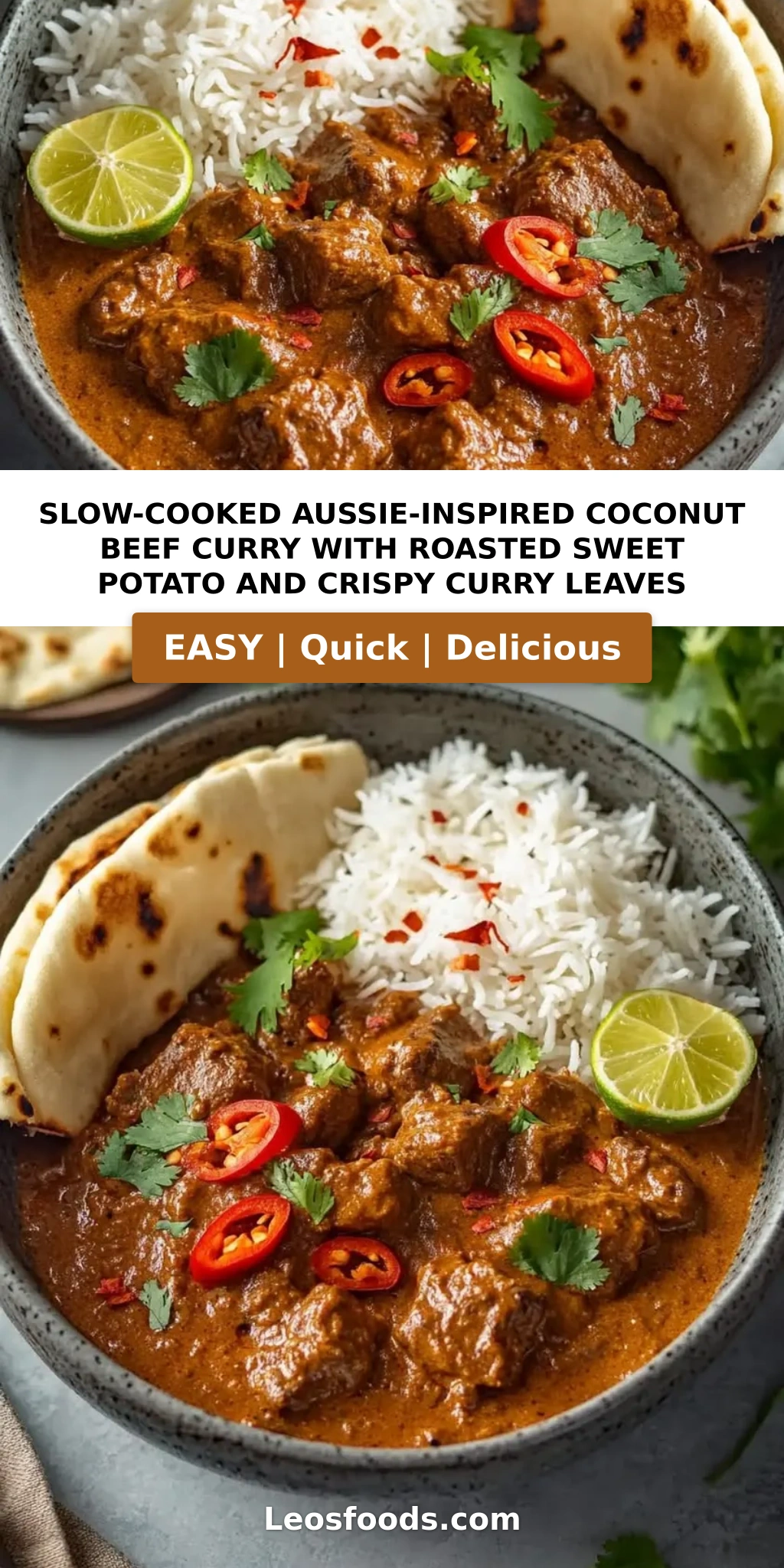 Slow-Cooked Aussie-Inspired Coconut Beef Curry with Roasted Sweet Potato and Crispy Curry Leaves