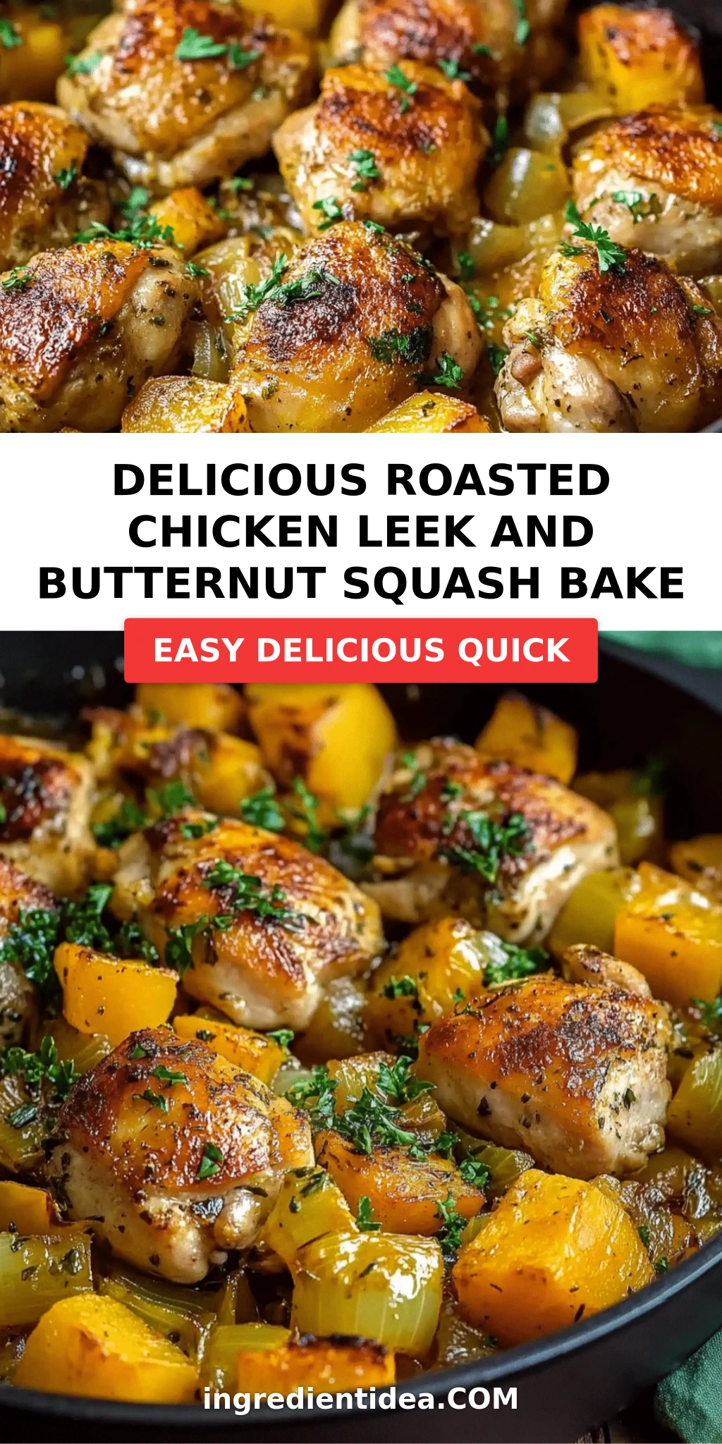 Delicious Roasted Chicken Leek and Butternut Squash Bake