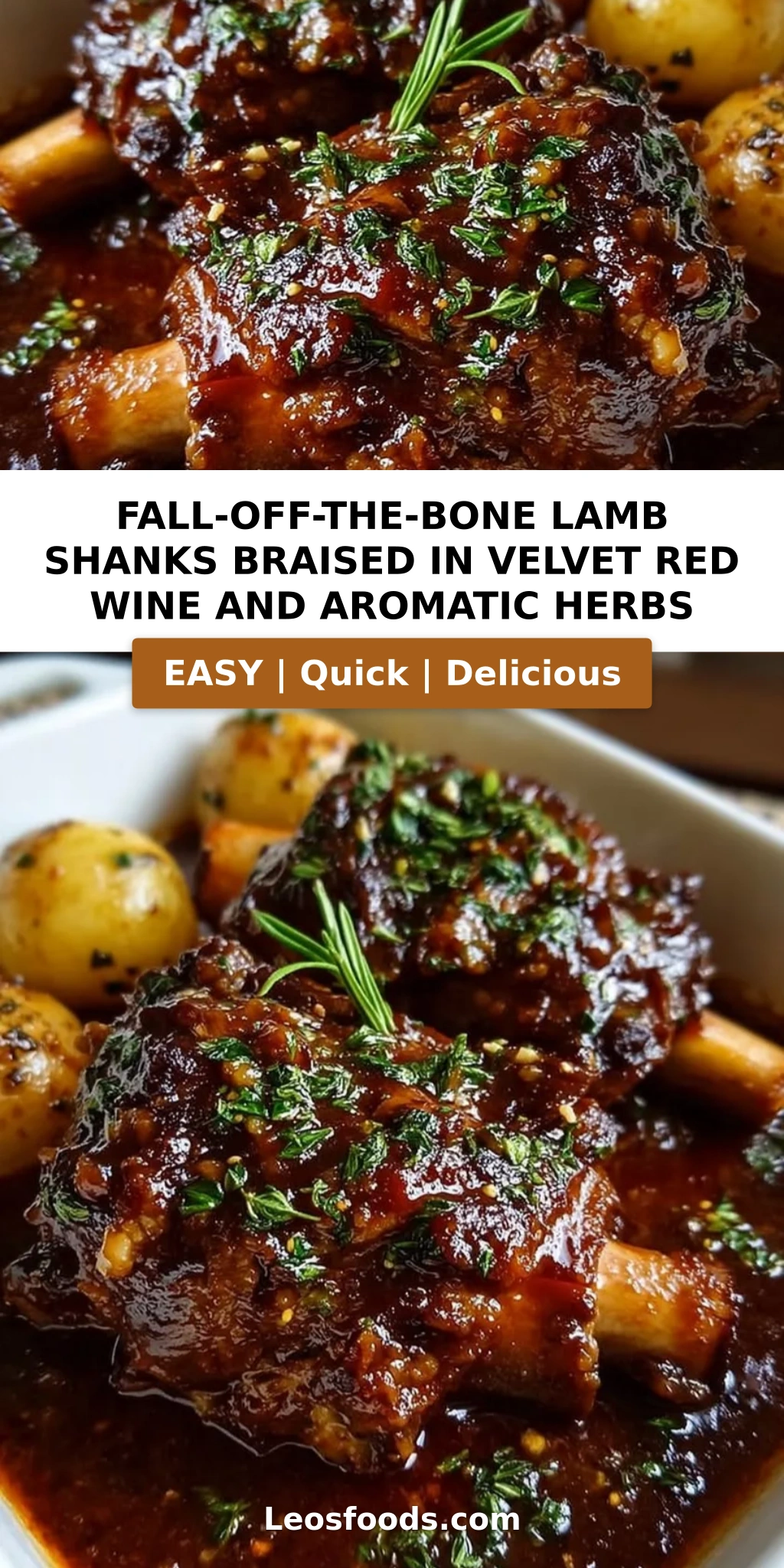 Fall-Off-The-Bone Lamb Shanks Braised in Velvet Red Wine and Aromatic Herbs