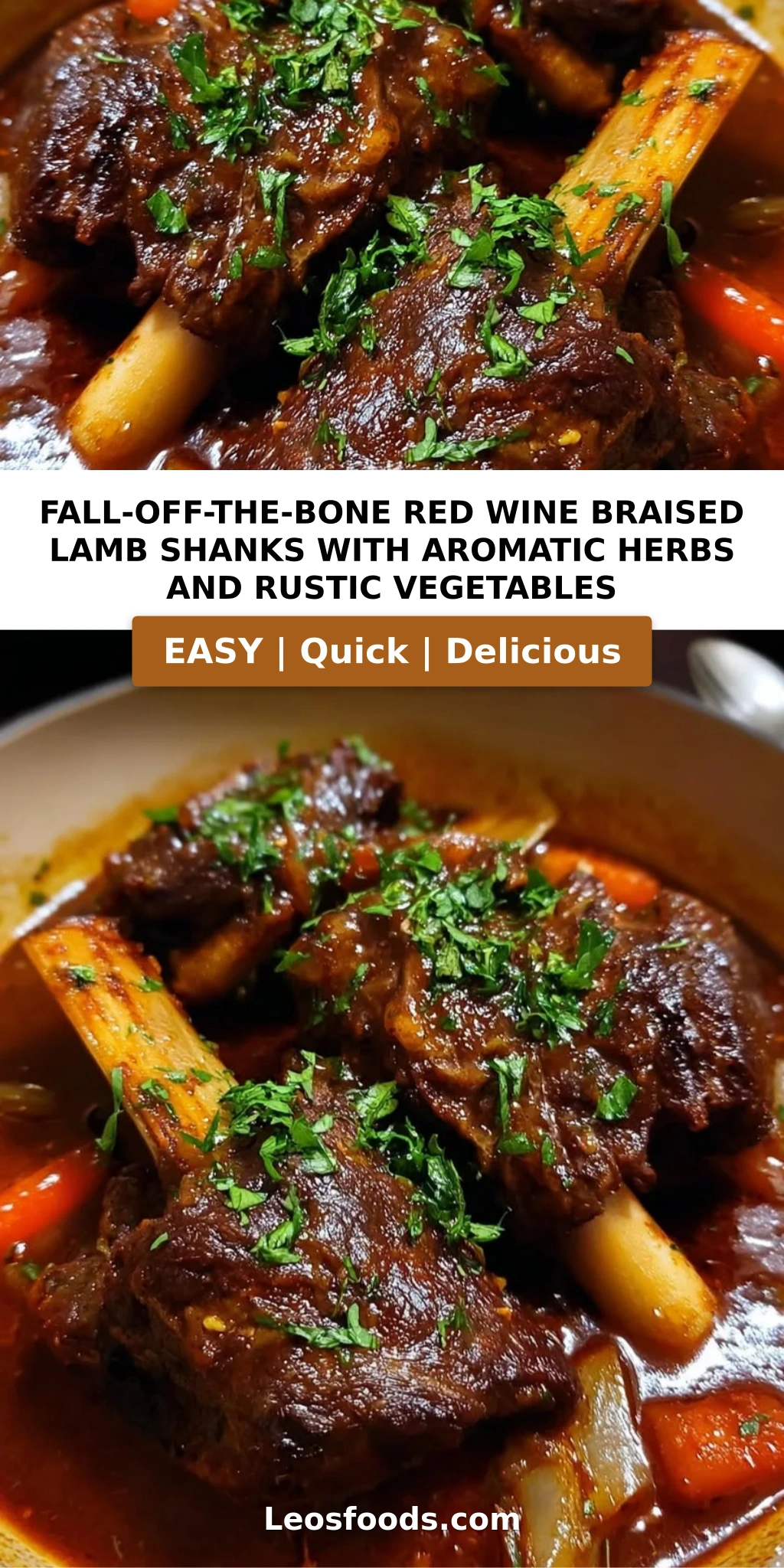 Fall-Off-the-Bone Red Wine Braised Lamb Shanks with Aromatic Herbs and Rustic Vegetables