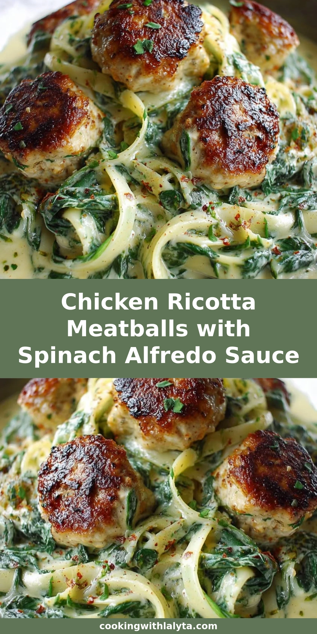 Chicken Ricotta Meatballs with Spinach Alfredo Sauce