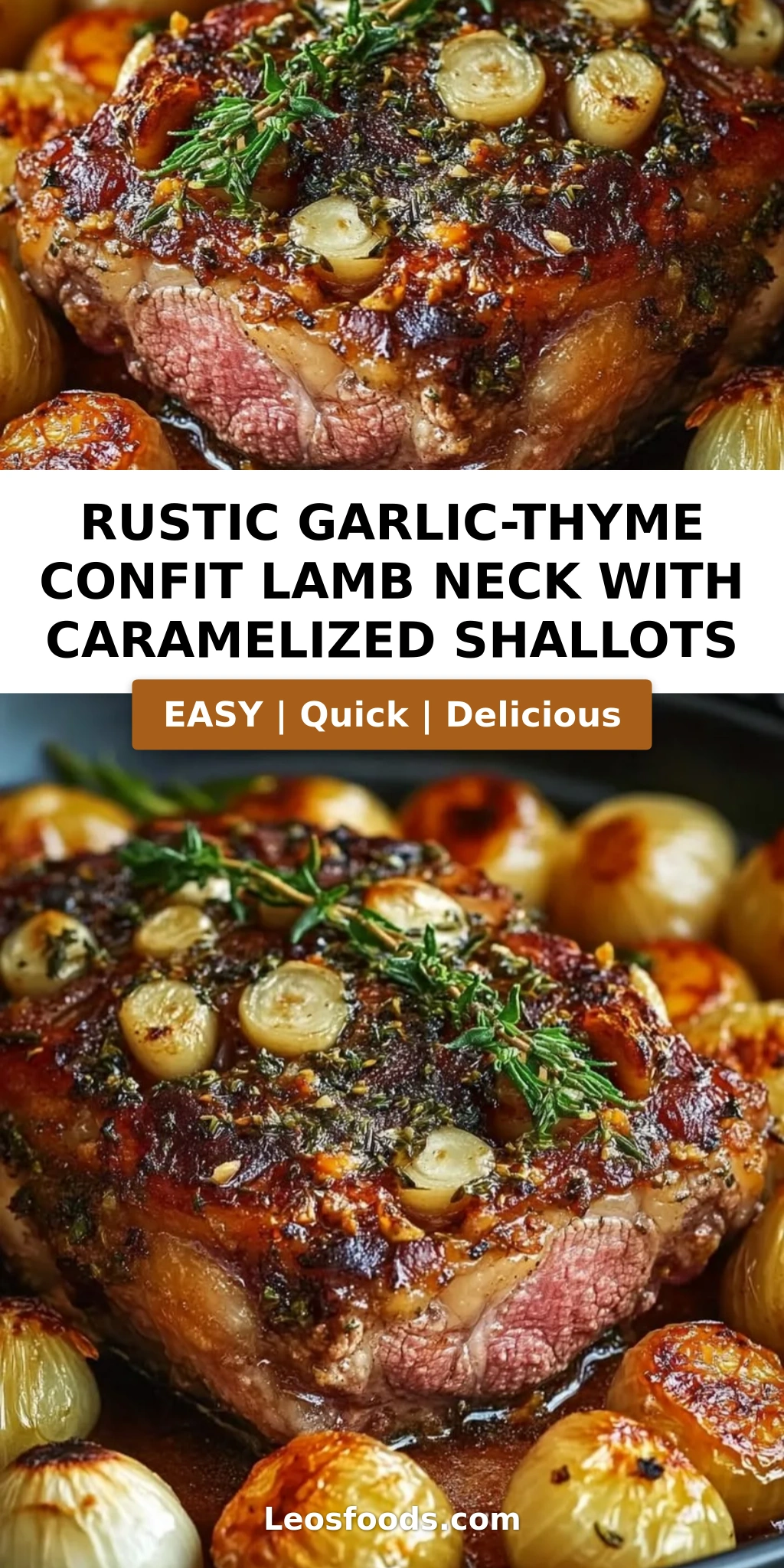 Rustic Garlic-Thyme Confit Lamb Neck with Caramelized Shallots