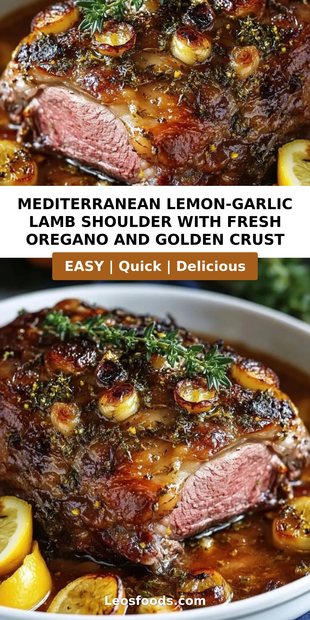 Mediterranean Lemon-Garlic Lamb Shoulder with Fresh Oregano and Golden Crust