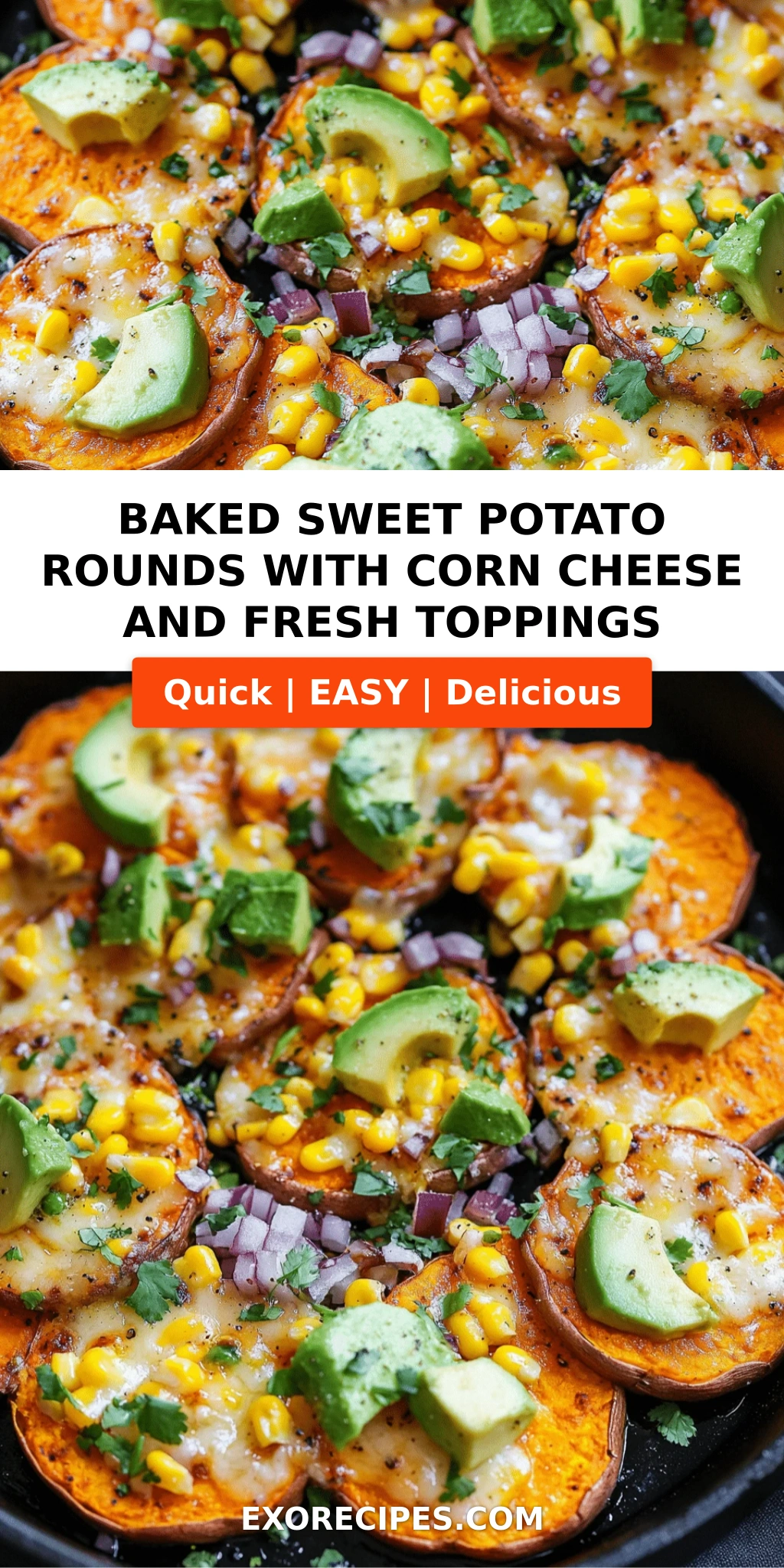 Baked Sweet Potato Rounds with Corn, Cheese, and Fresh Toppings: A Flavorful Vegetarian Delight