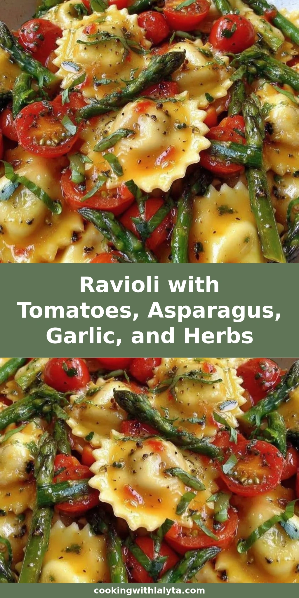 Ravioli with Tomatoes, Asparagus, Garlic, and Herbs
