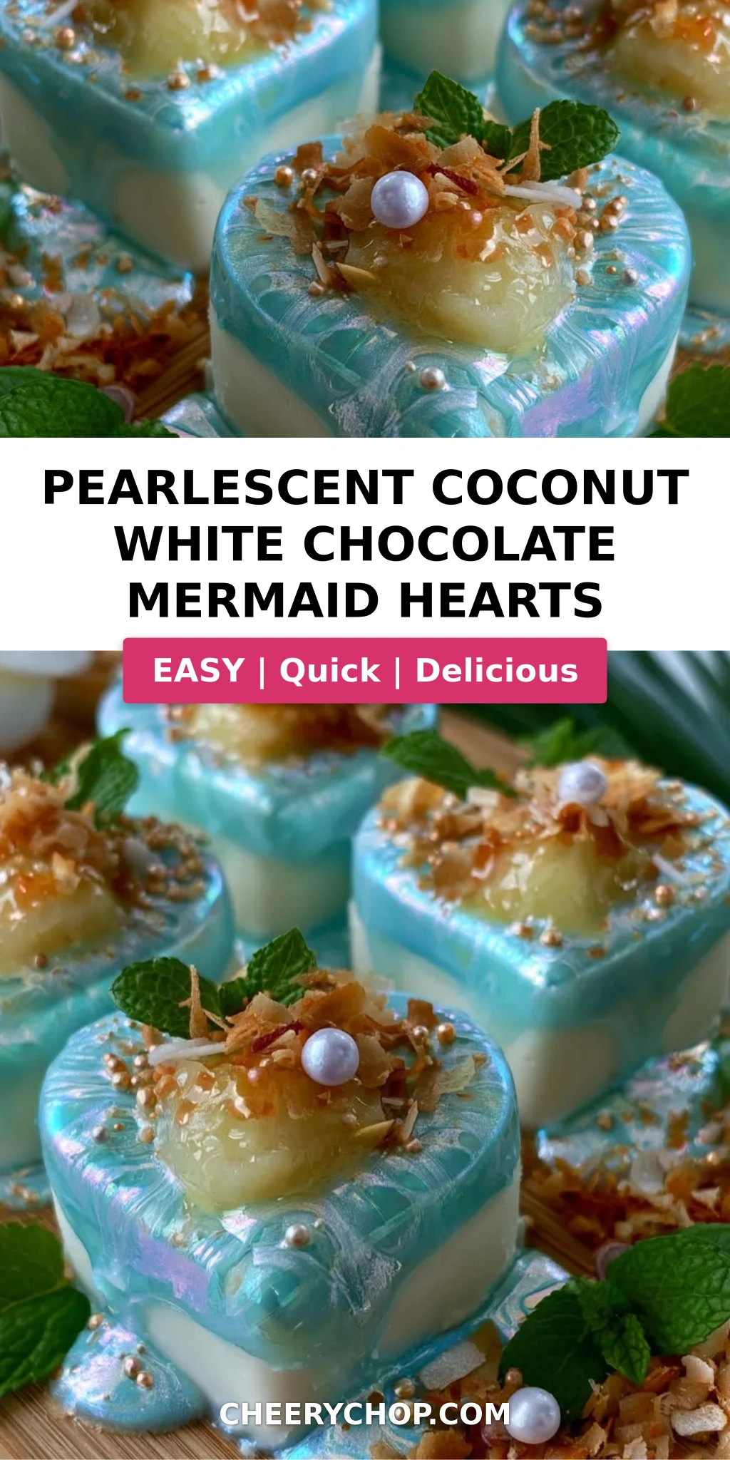 Pearlescent Coconut White Chocolate Mermaid Hearts