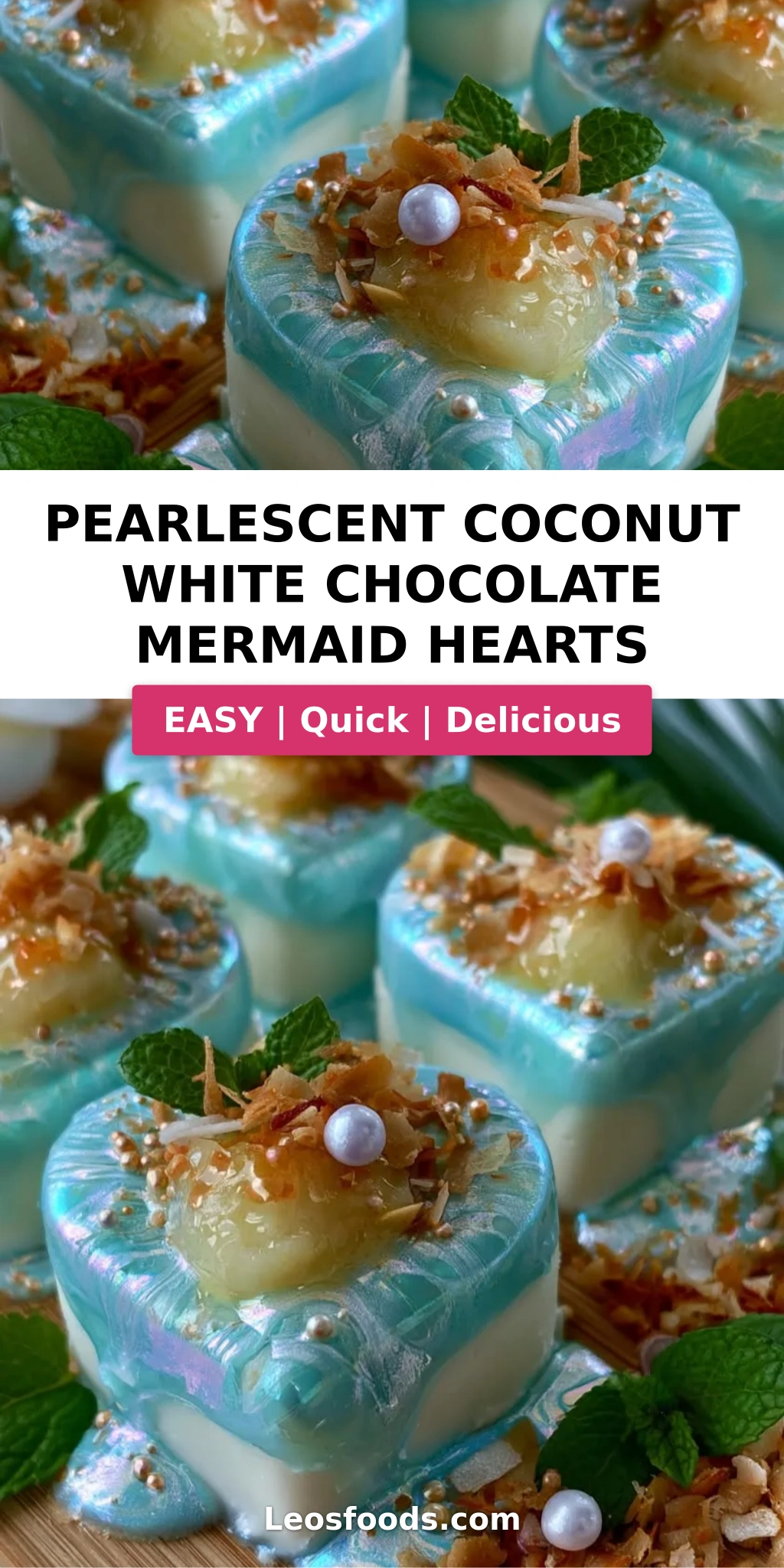Pearlescent Coconut White Chocolate Mermaid Hearts