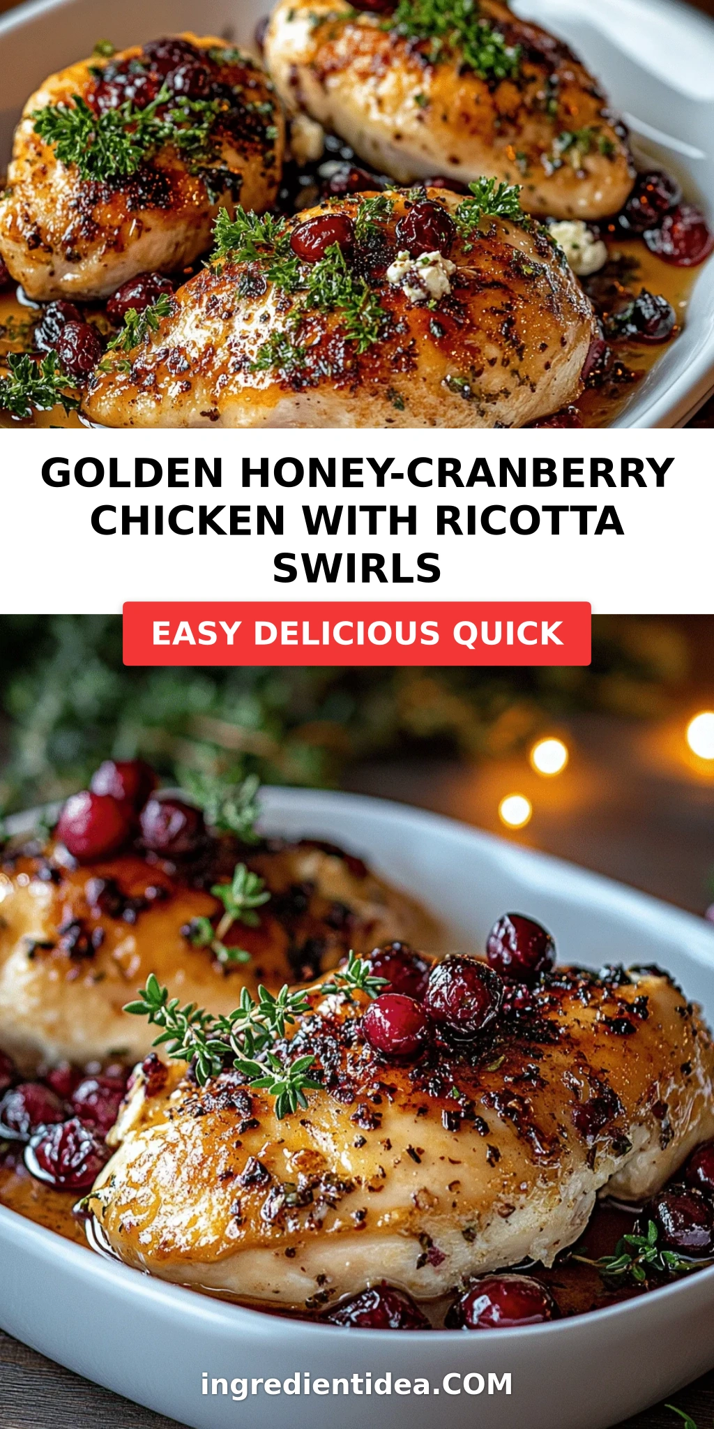 Golden Honey-Cranberry Chicken with Ricotta Swirls