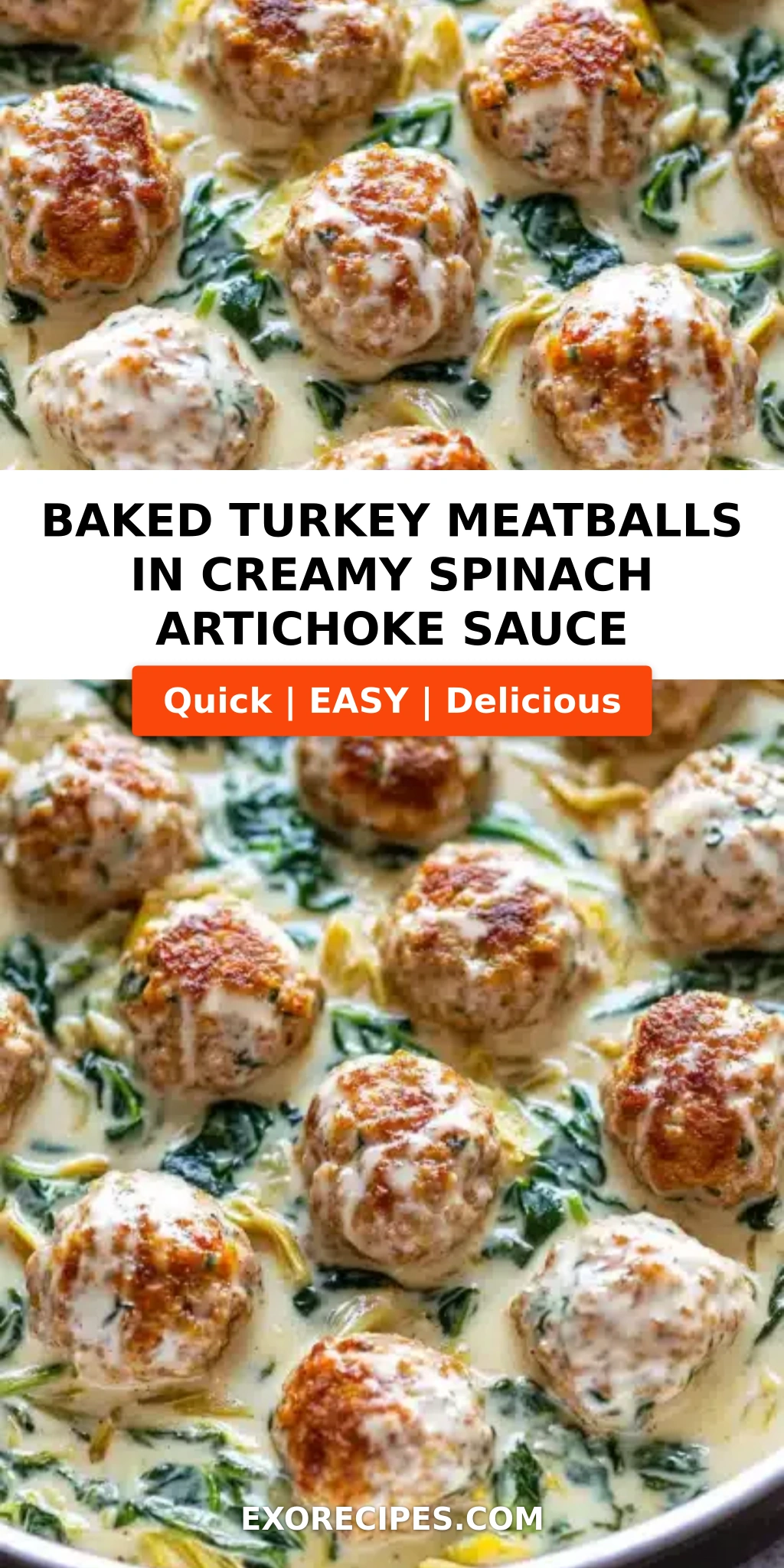 Baked Turkey Meatballs in Creamy Spinach Artichoke Sauce