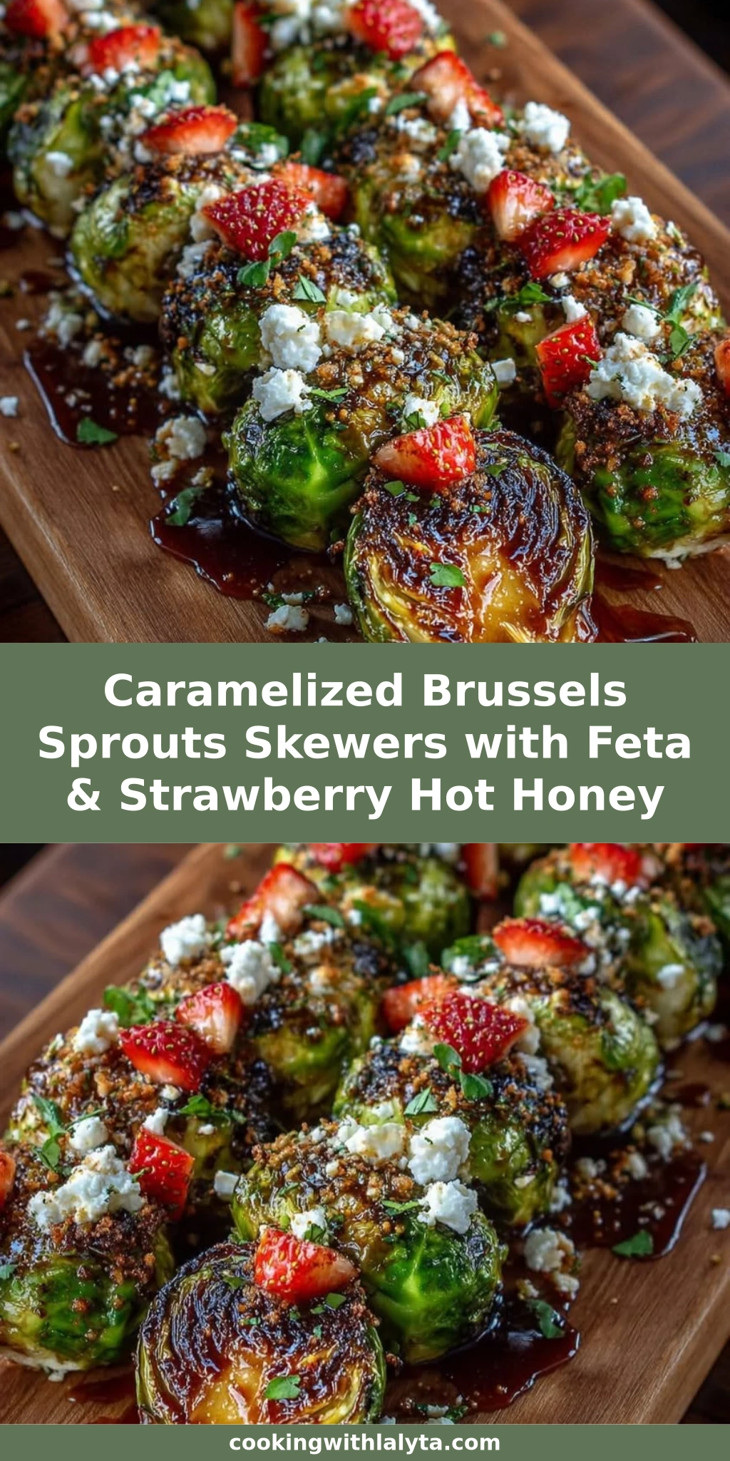 Caramelized Brussels Sprouts Skewers with Feta & Strawberry Hot Honey