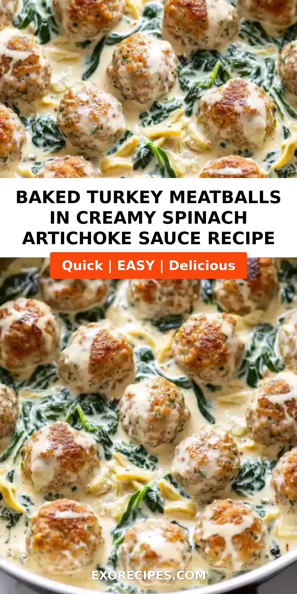 Baked Turkey Meatballs in Creamy Spinach Artichoke Sauce