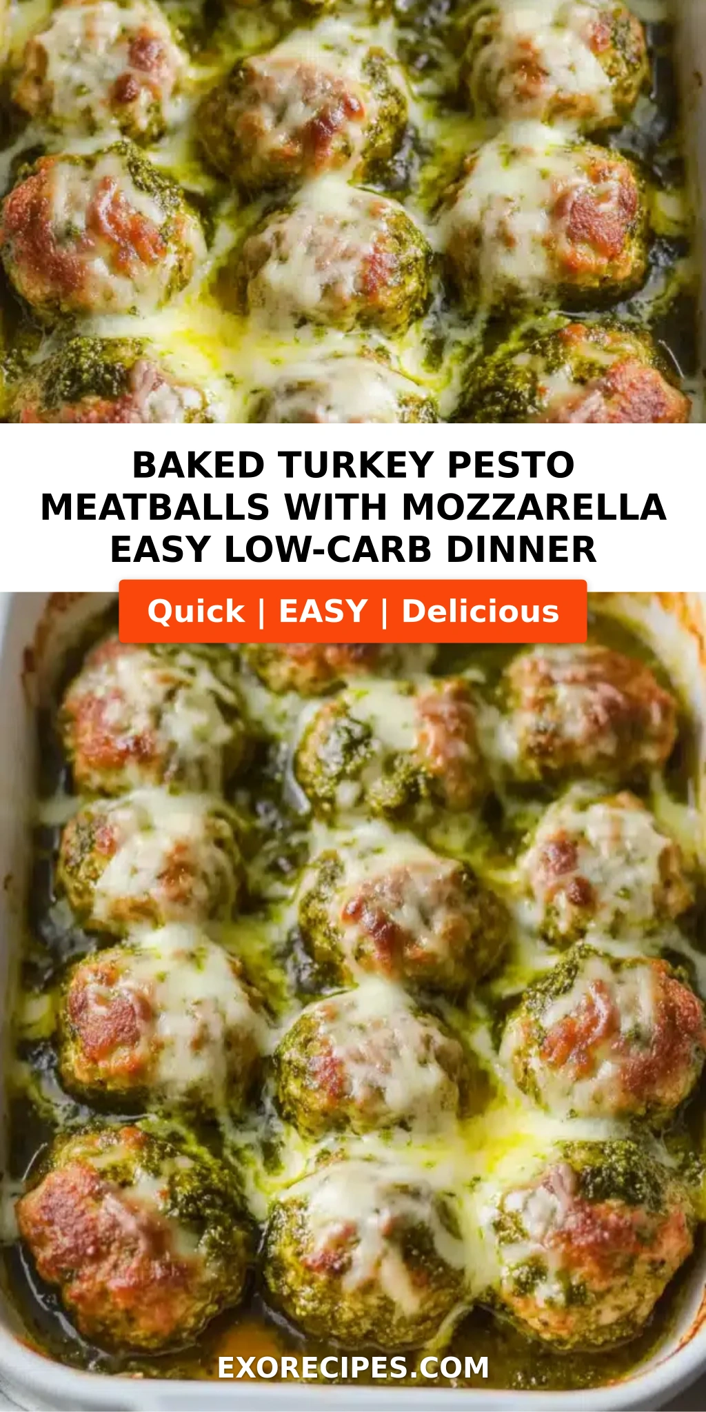 Baked Turkey Pesto Meatballs with Mozzarella Easy Low-Carb Dinner