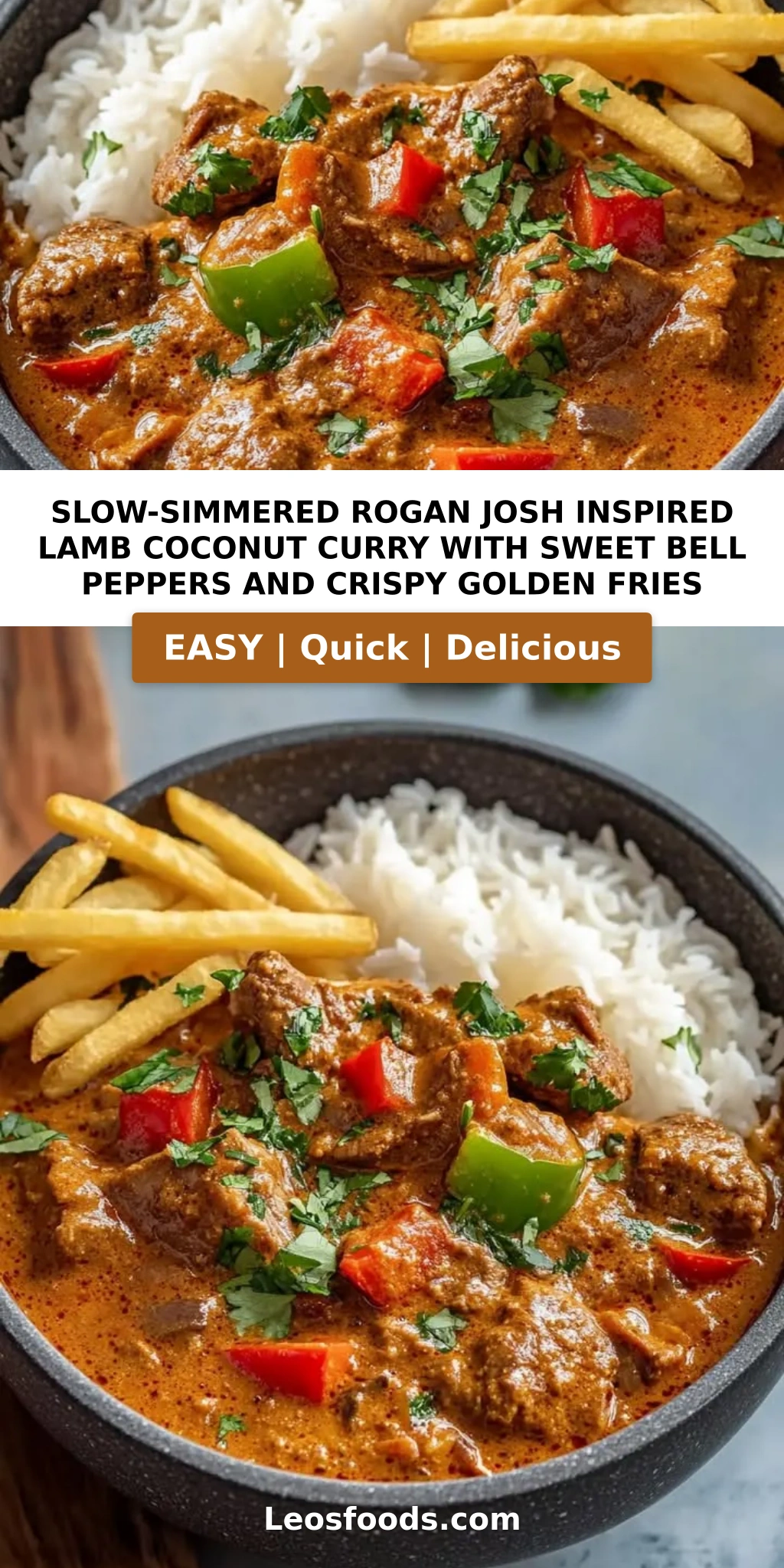 Slow-Simmered Rogan Josh Inspired Lamb Coconut Curry with Sweet Bell Peppers and Crispy Golden Fries