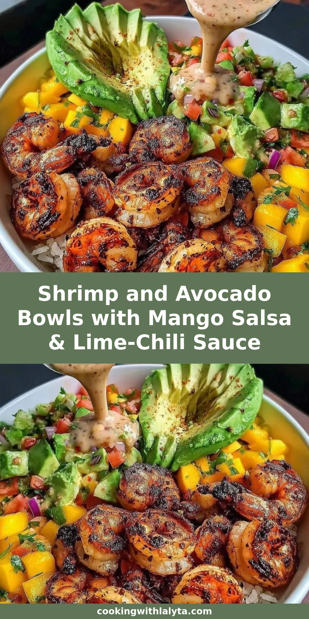 Shrimp and Avocado Bowls with Mango Salsa & Lime-Chili Sauce