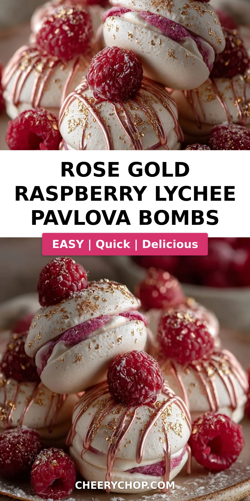 Rose Gold Raspberry Lychee Pavlova Bombs