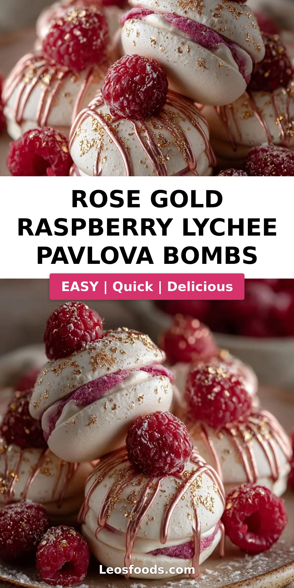 Rose Gold Raspberry Lychee Pavlova Bombs