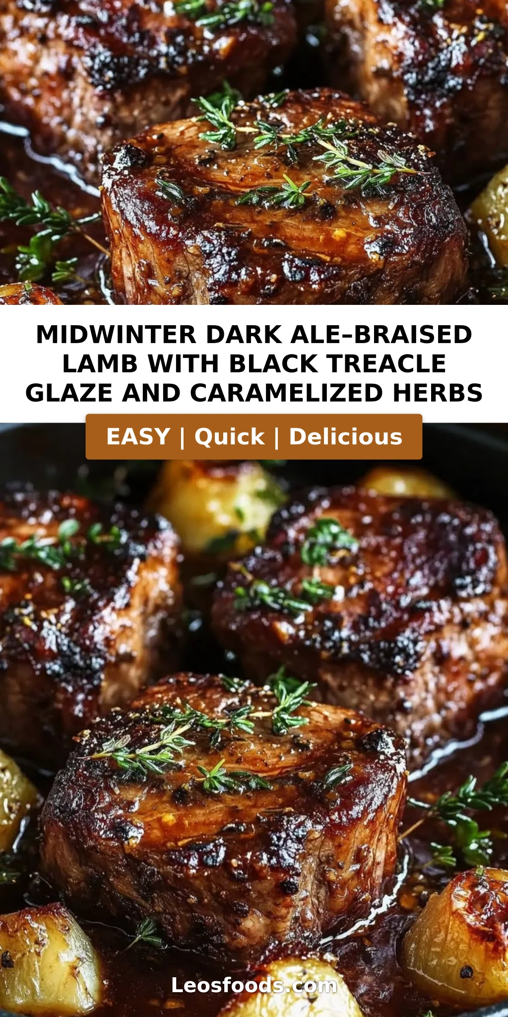 Midwinter Dark Ale–Braised Lamb with Black Treacle Glaze and Caramelized Herbs