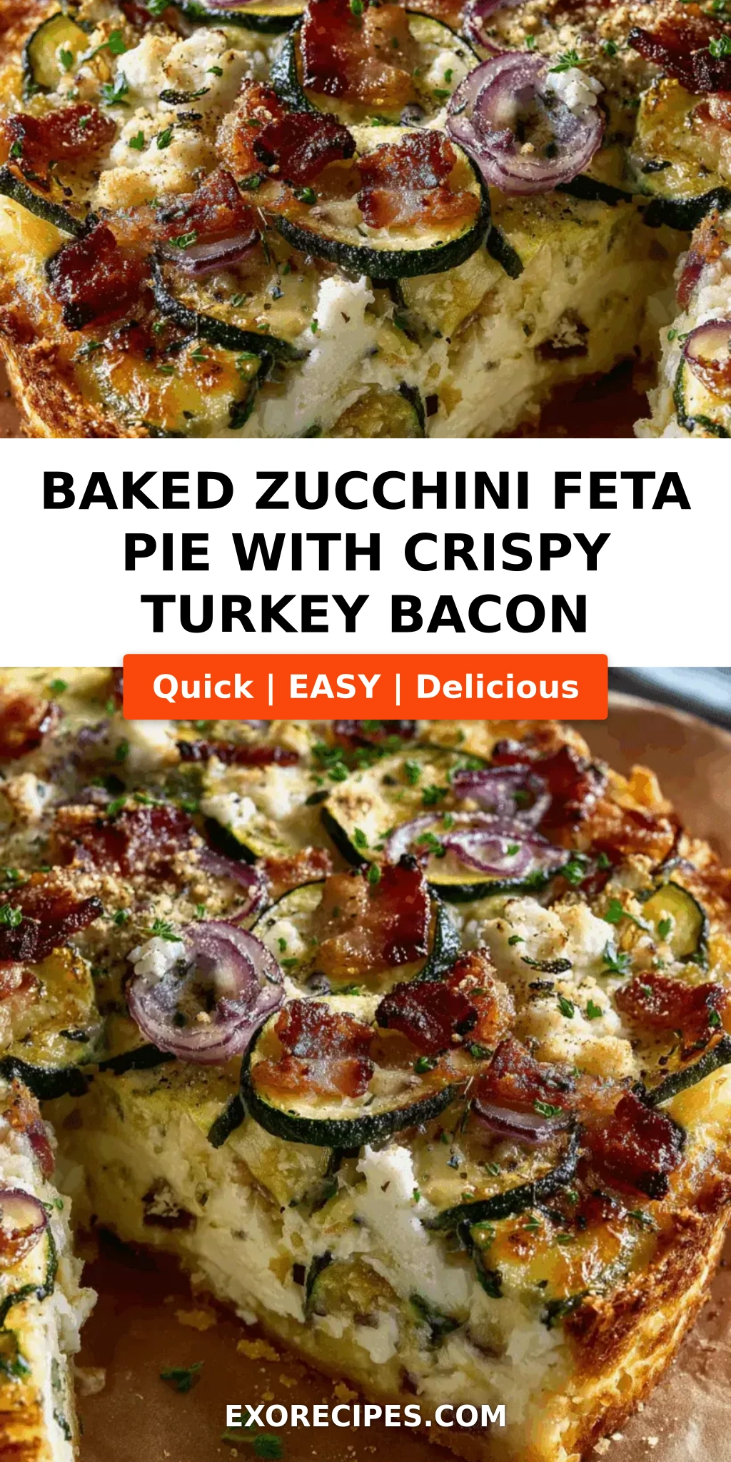 Baked Zucchini & Feta Pie with Crispy Turkey Bacon