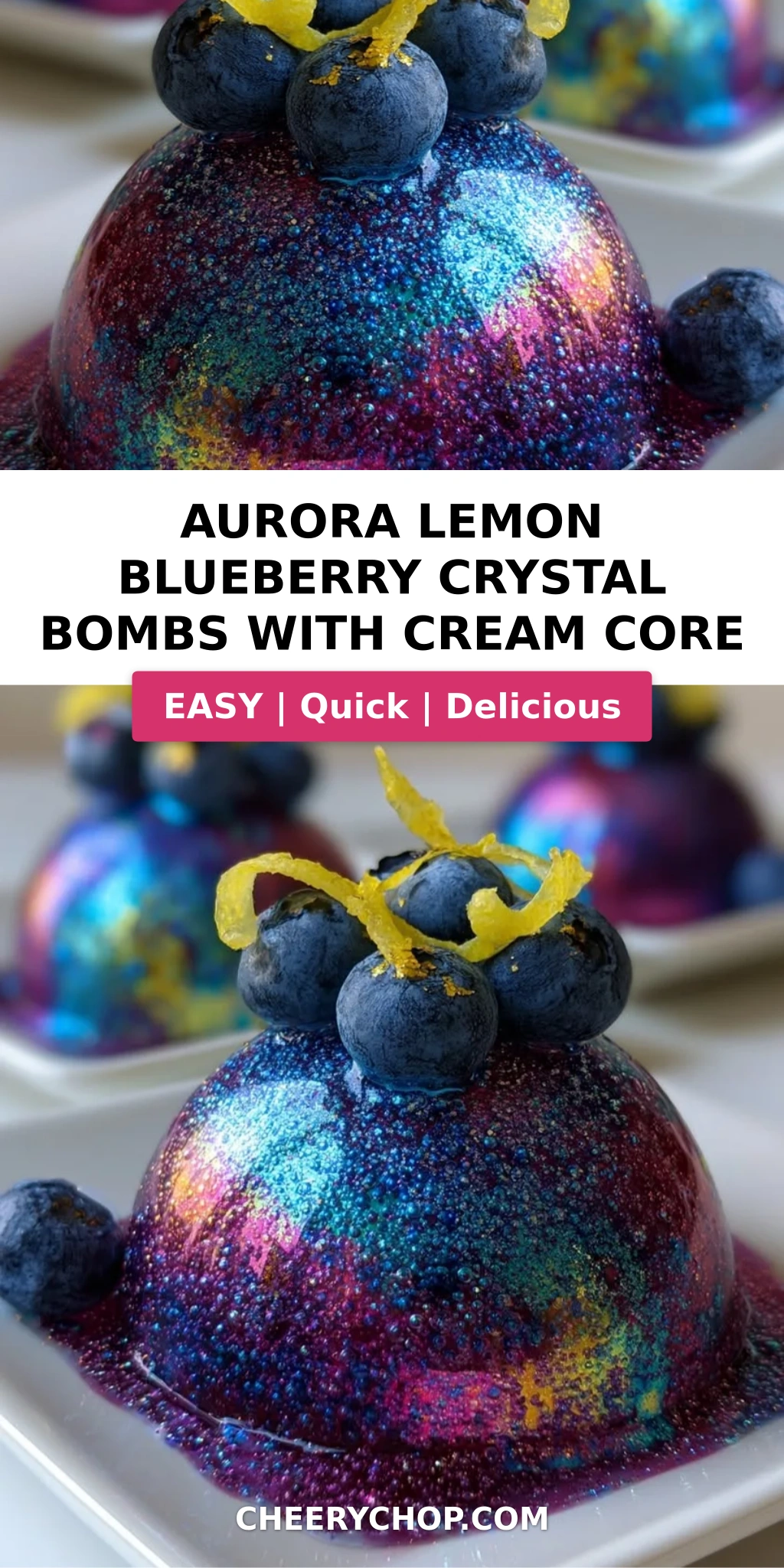 Aurora Lemon Blueberry Crystal Bombs with Cream Core