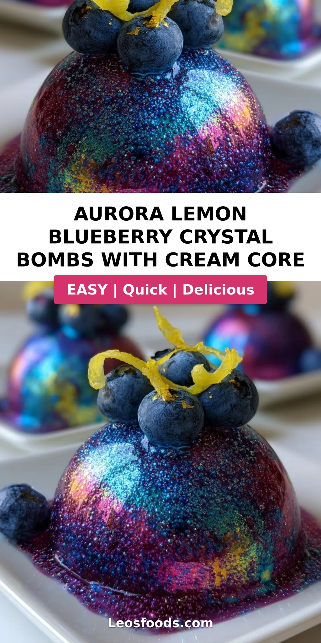 Aurora Lemon Blueberry Crystal Bombs with Cream Core