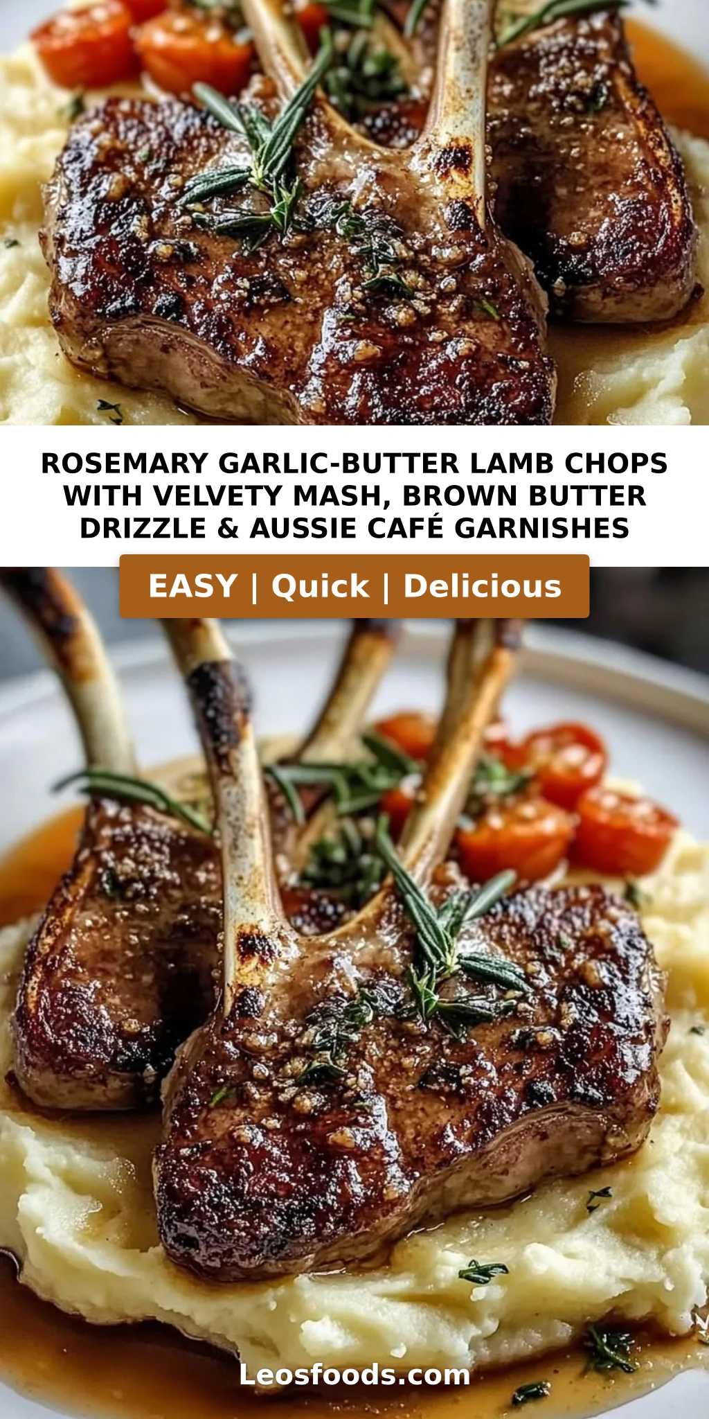 Rosemary Garlic-Butter Lamb Chops with Velvety Mash, Brown Butter Drizzle & Aussie Café Garnishes