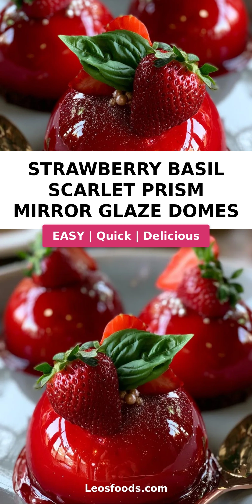 Strawberry Basil Scarlet Prism Mirror Glaze Domes