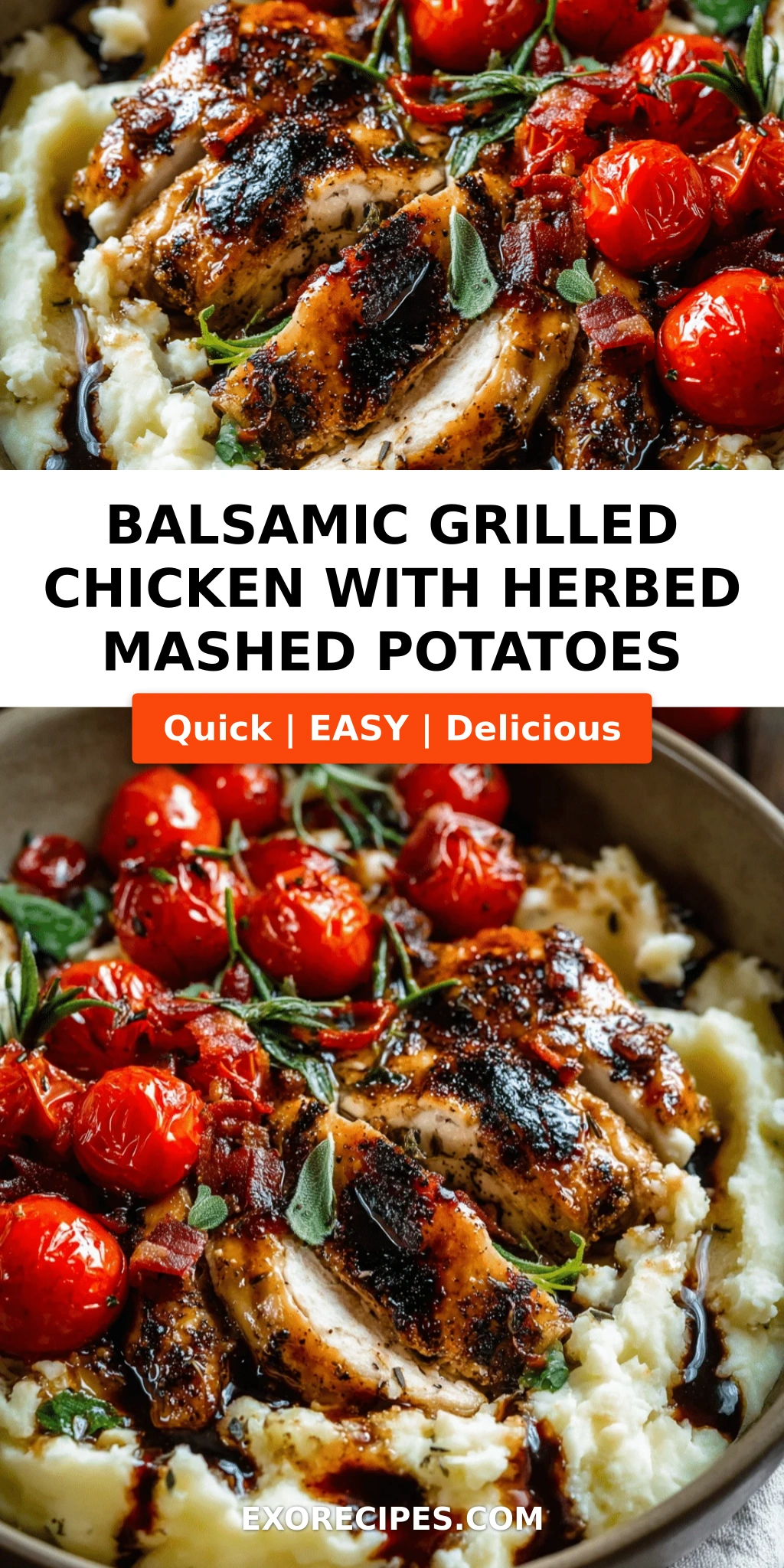 Balsamic Grilled Chicken with Herbed Mashed Potatoes & Roasted Tomatoes