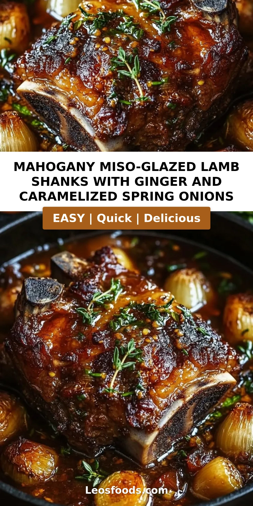Mahogany Miso-Glazed Lamb Shanks with Ginger and Caramelized Spring Onions