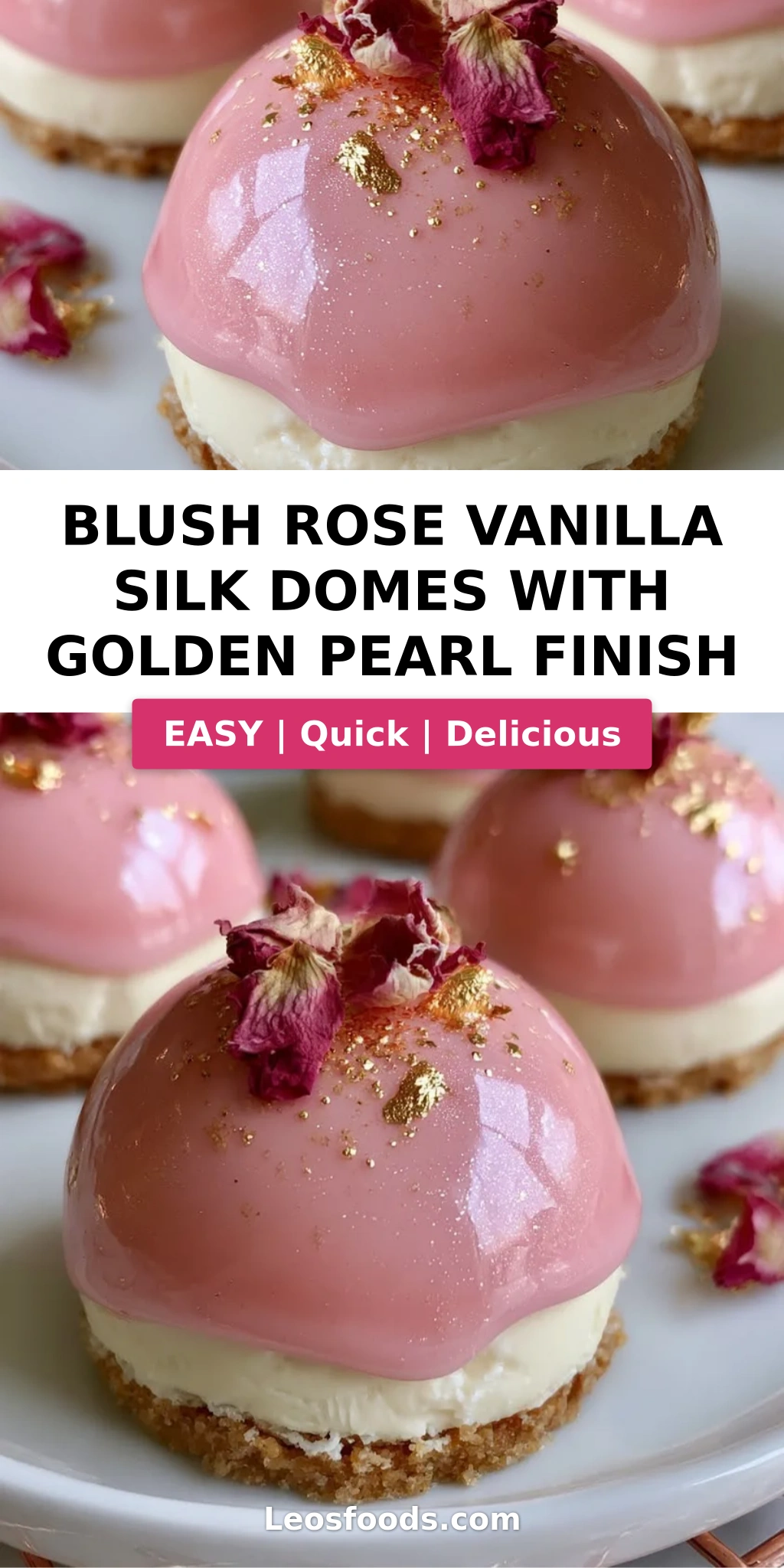 Blush Rose Vanilla Silk Domes with Golden Pearl Finish
