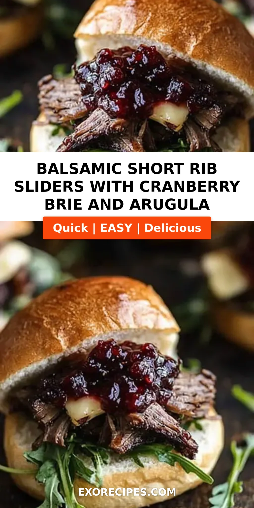 Balsamic Short Rib Sliders with Cranberry Brie and Arugula