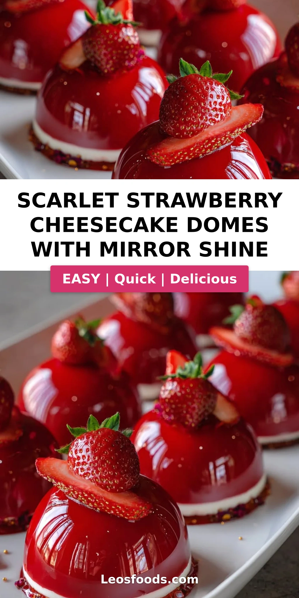 Scarlet Strawberry Cheesecake Domes with Mirror Shine