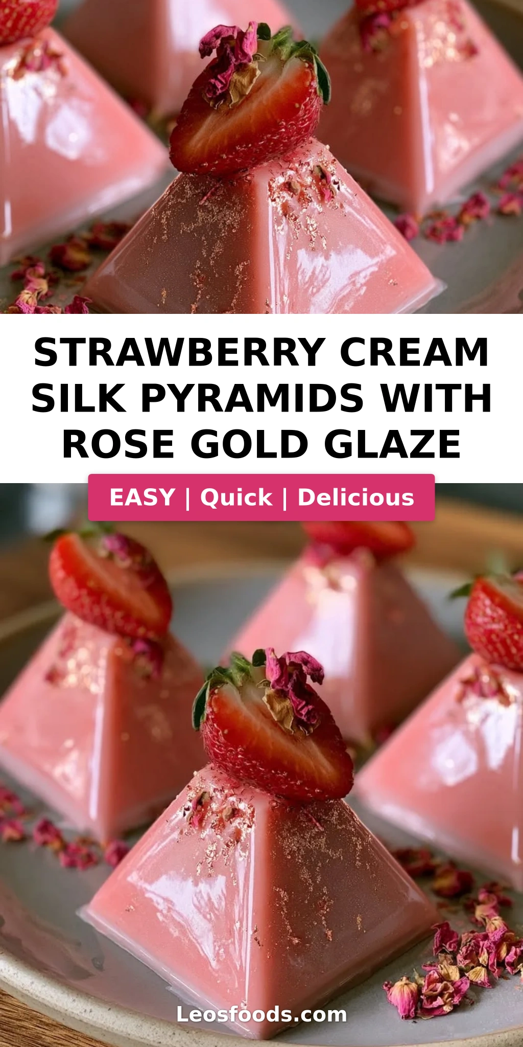 Strawberry Cream Silk Pyramids with Rose Gold Glaze