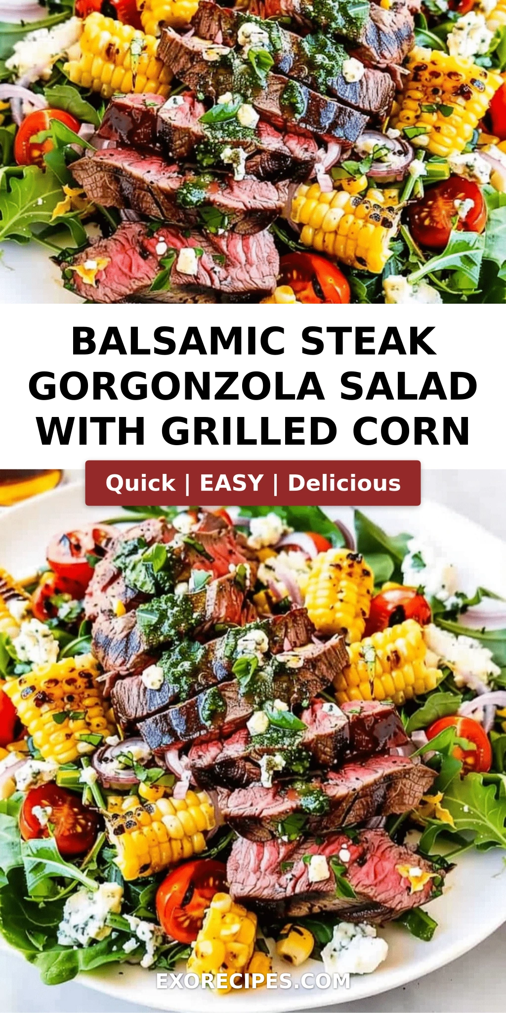 Balsamic Steak Gorgonzola Salad with Grilled Corn