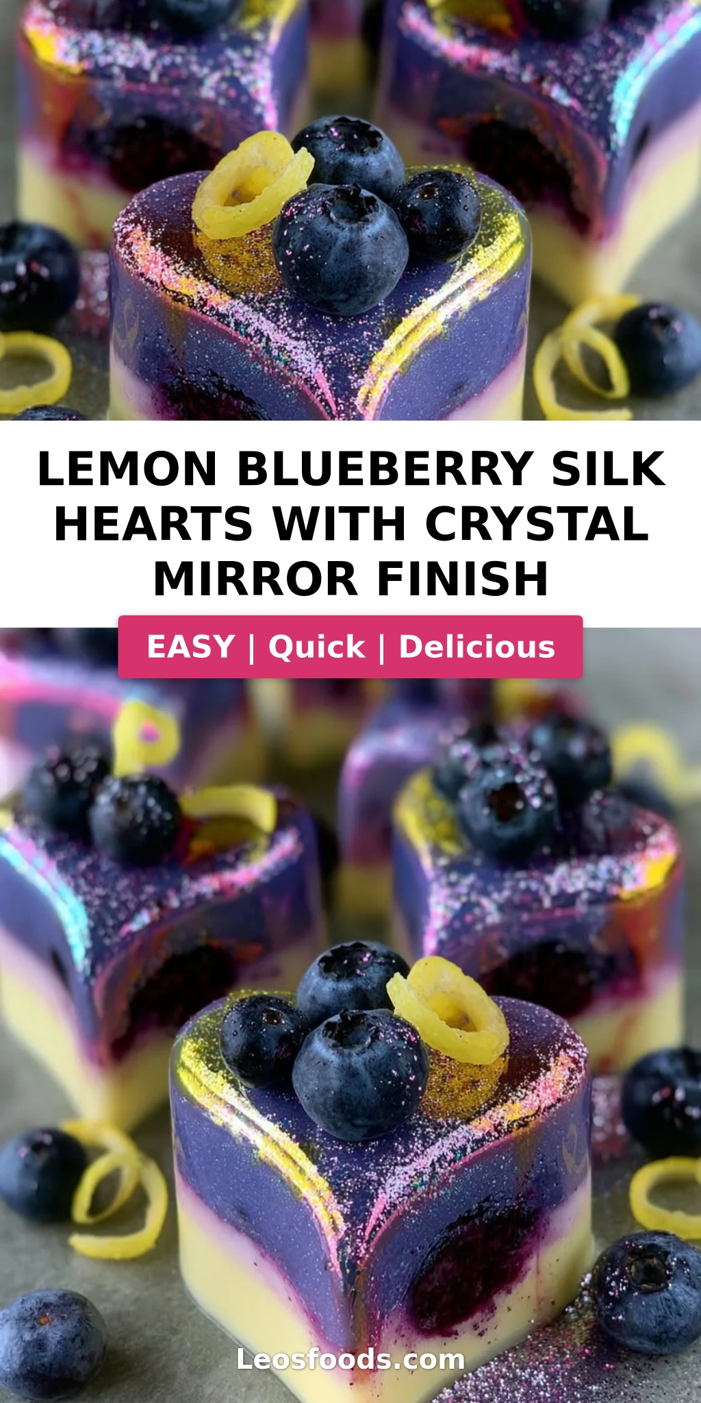 Lemon Blueberry Silk Hearts with Crystal Mirror Finish