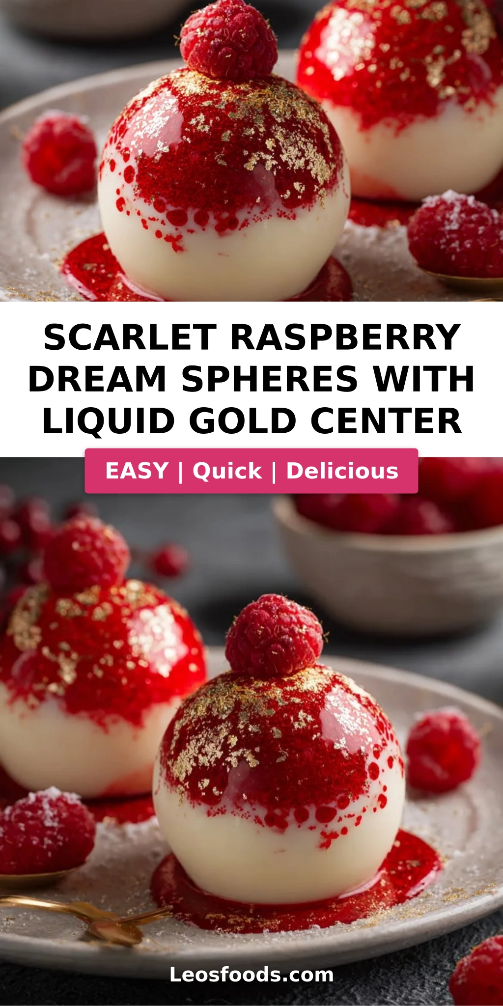 Scarlet Raspberry Dream Spheres with Liquid Gold Center