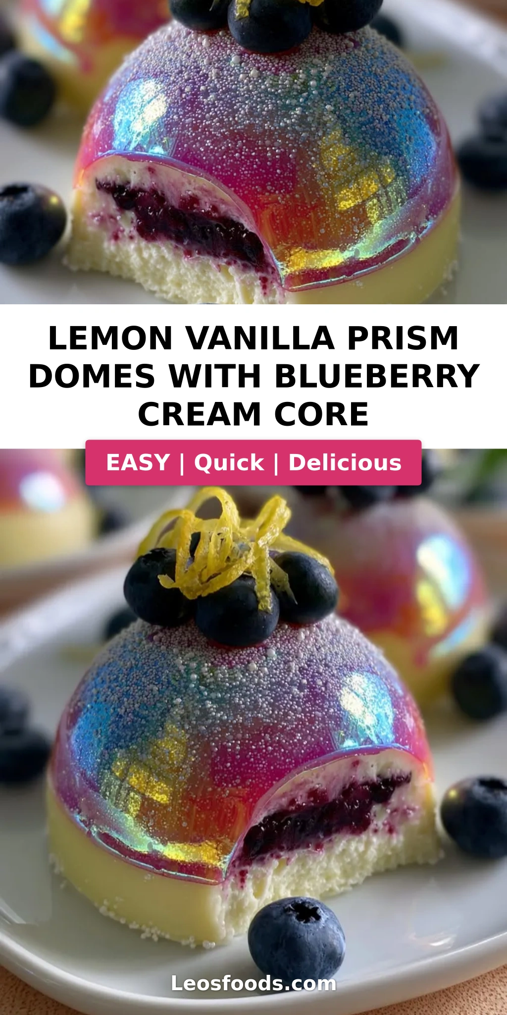 Lemon Vanilla Prism Domes with Blueberry Cream Core