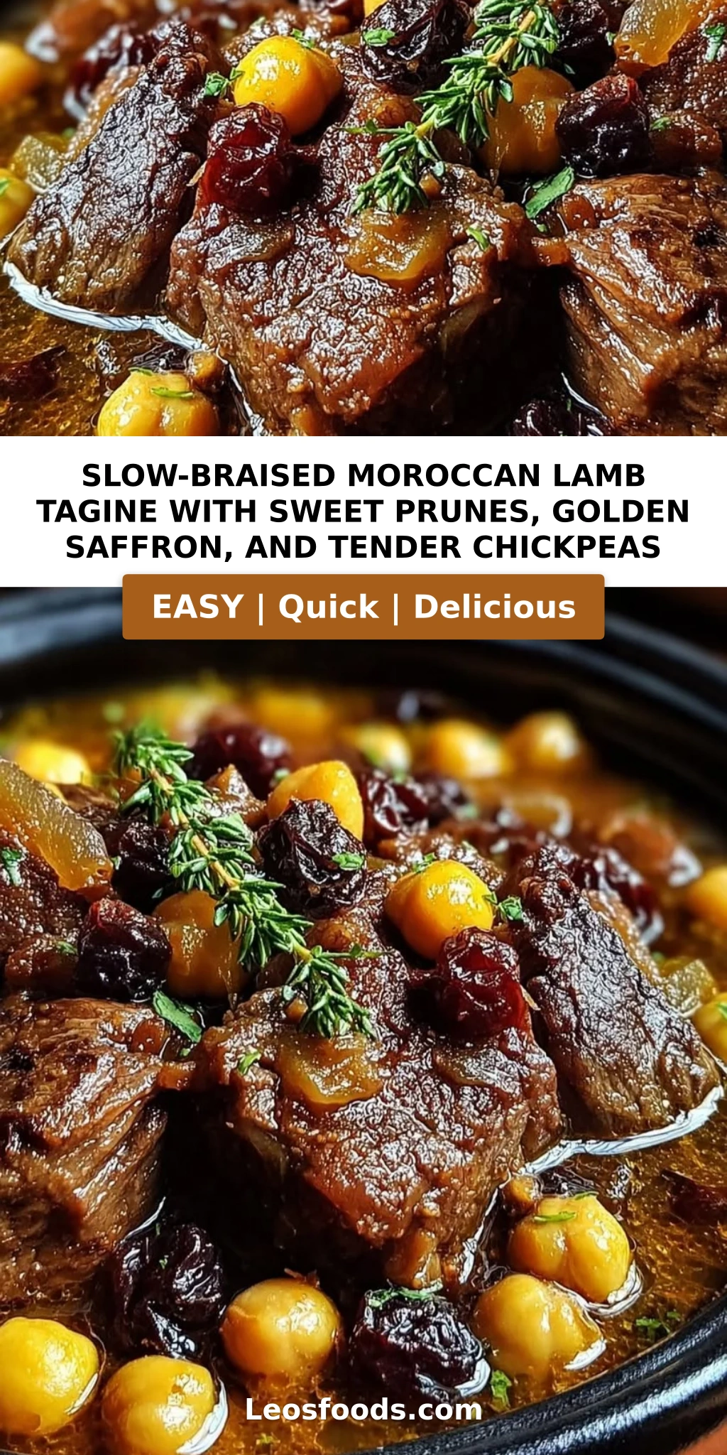 Slow-Braised Moroccan Lamb Tagine with Sweet Prunes, Golden Saffron, and Tender Chickpeas