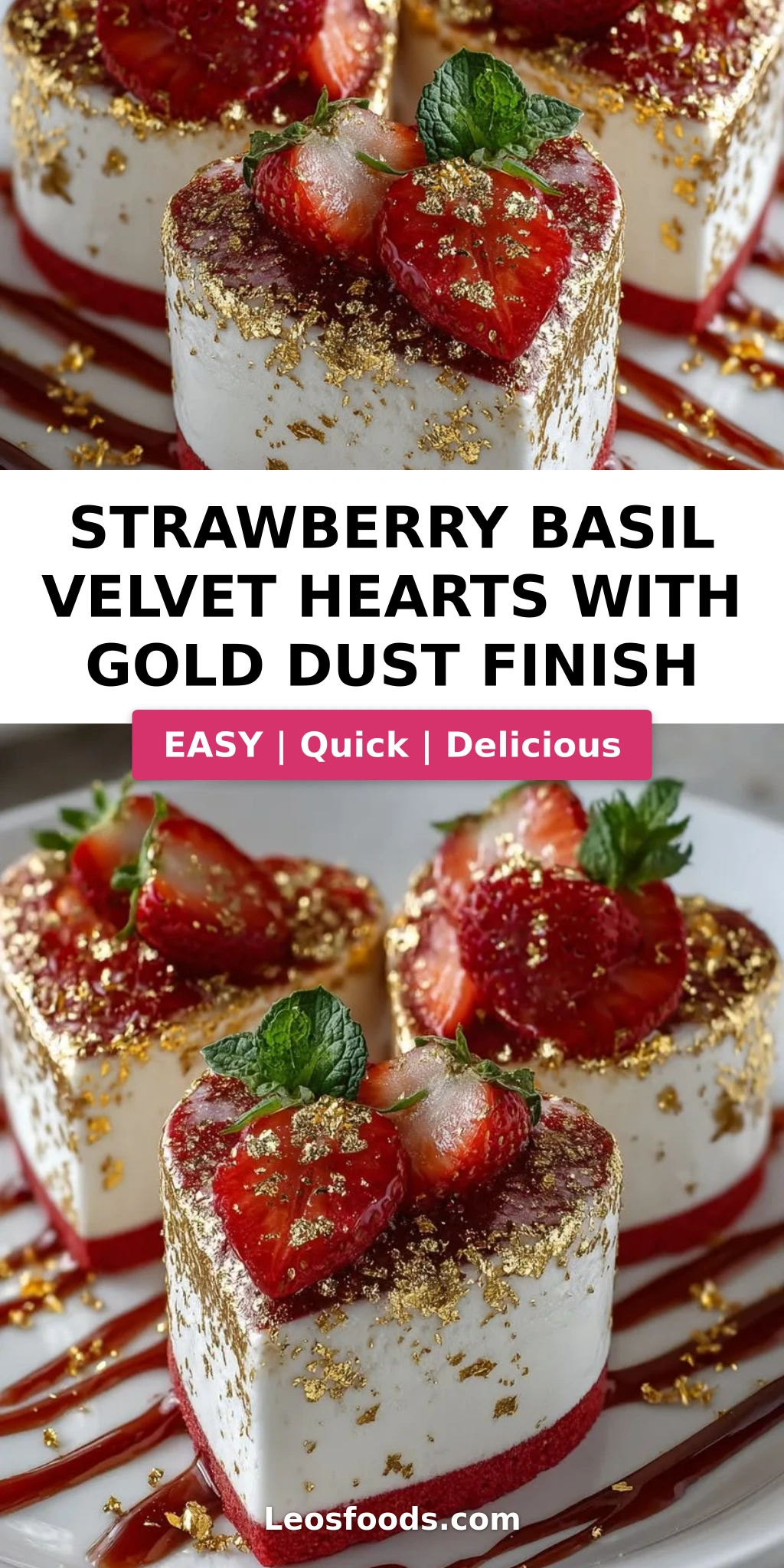 Strawberry Basil Velvet Hearts with Gold Dust Finish