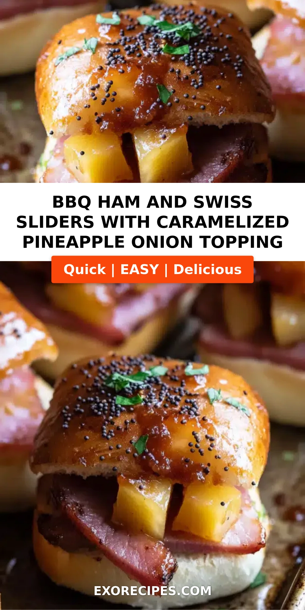 BBQ Ham and Swiss Sliders with Caramelized Pineapple-Onion Topping A Flavor Explosion in Every Bite