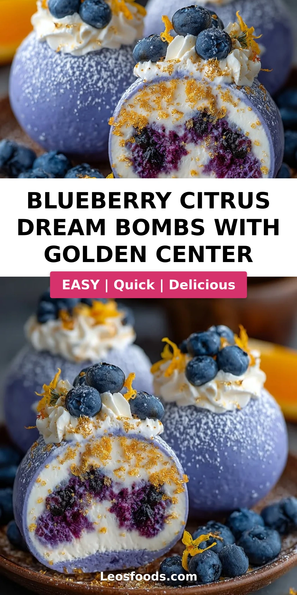 Blueberry Citrus Dream Bombs with Golden Center