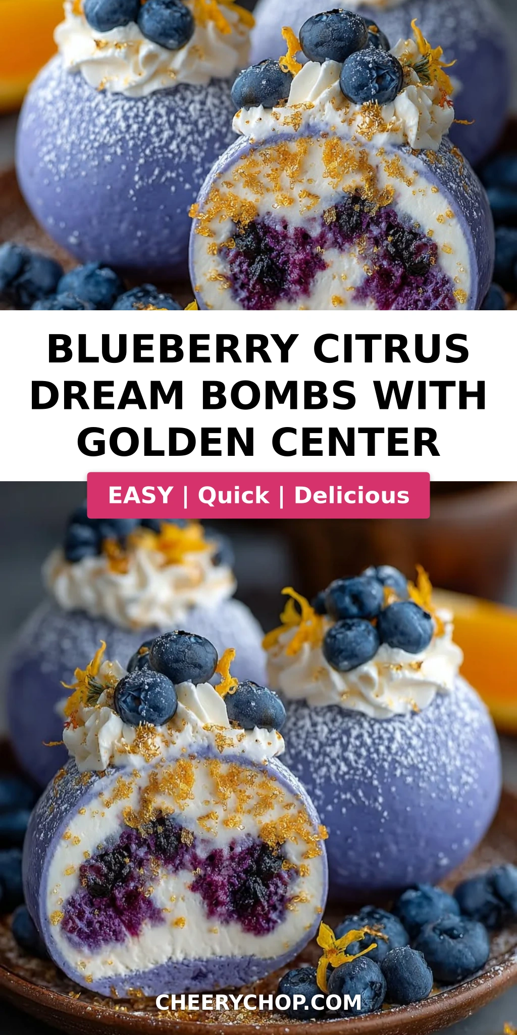 Blueberry Citrus Dream Bombs with Golden Center