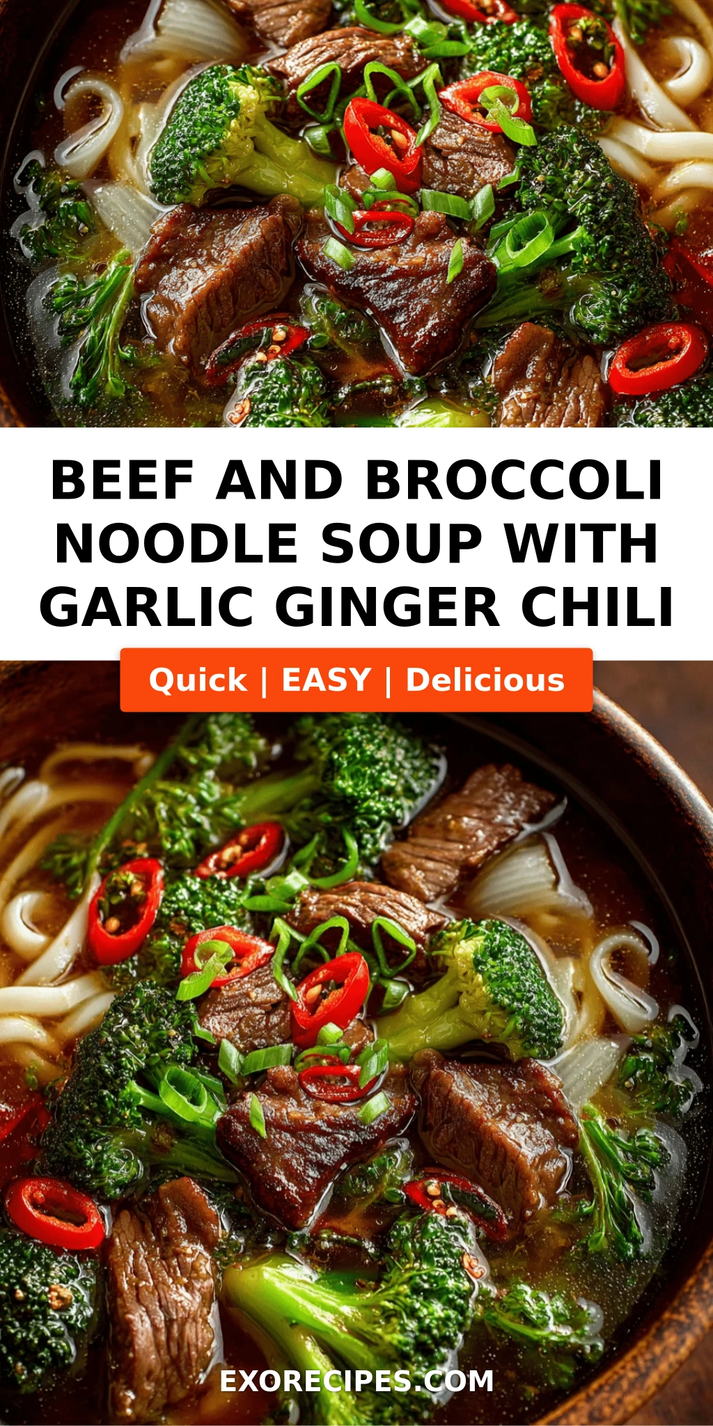 Beef and Broccoli Noodle Soup with Garlic, Ginger & Chili