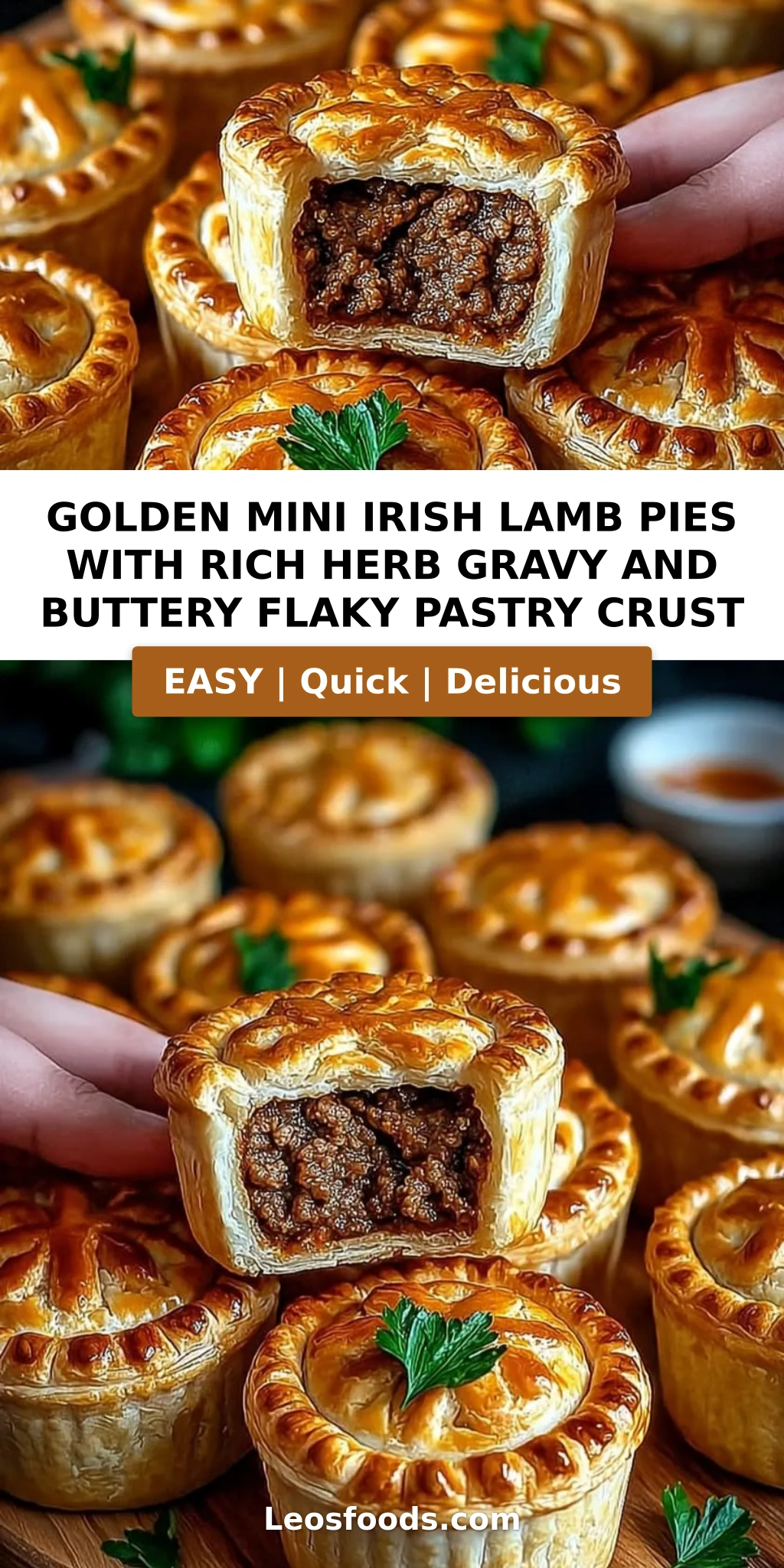 Golden Mini Irish Lamb Pies with Rich Herb Gravy and Buttery Flaky Pastry Crust