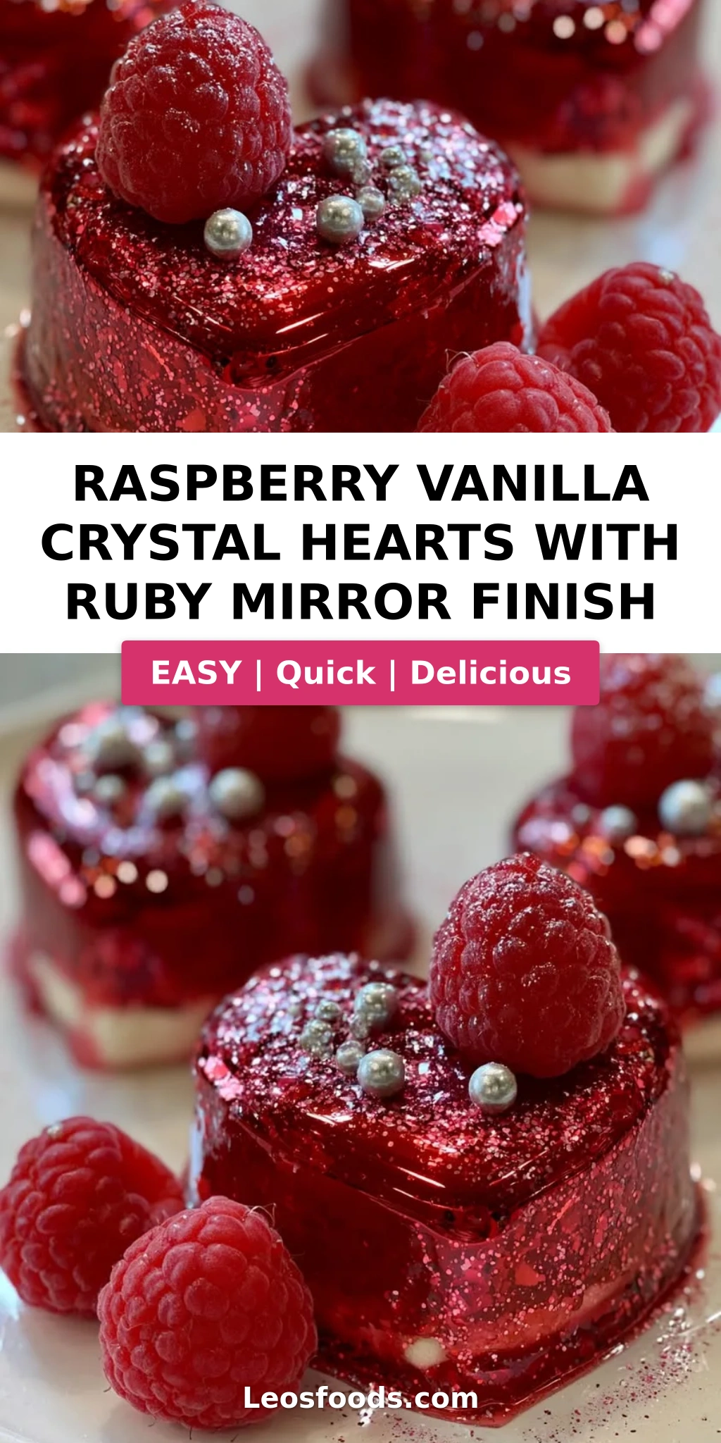 Raspberry Vanilla Crystal Hearts with Ruby Mirror Finish