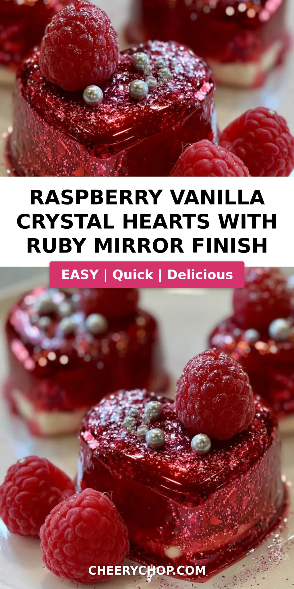 Raspberry Vanilla Crystal Hearts with Ruby Mirror Finish