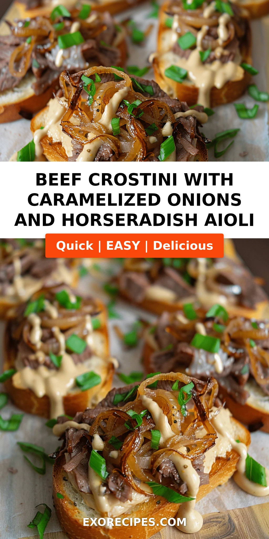 Beef Crostini with Caramelized Onions and Horseradish Aioli