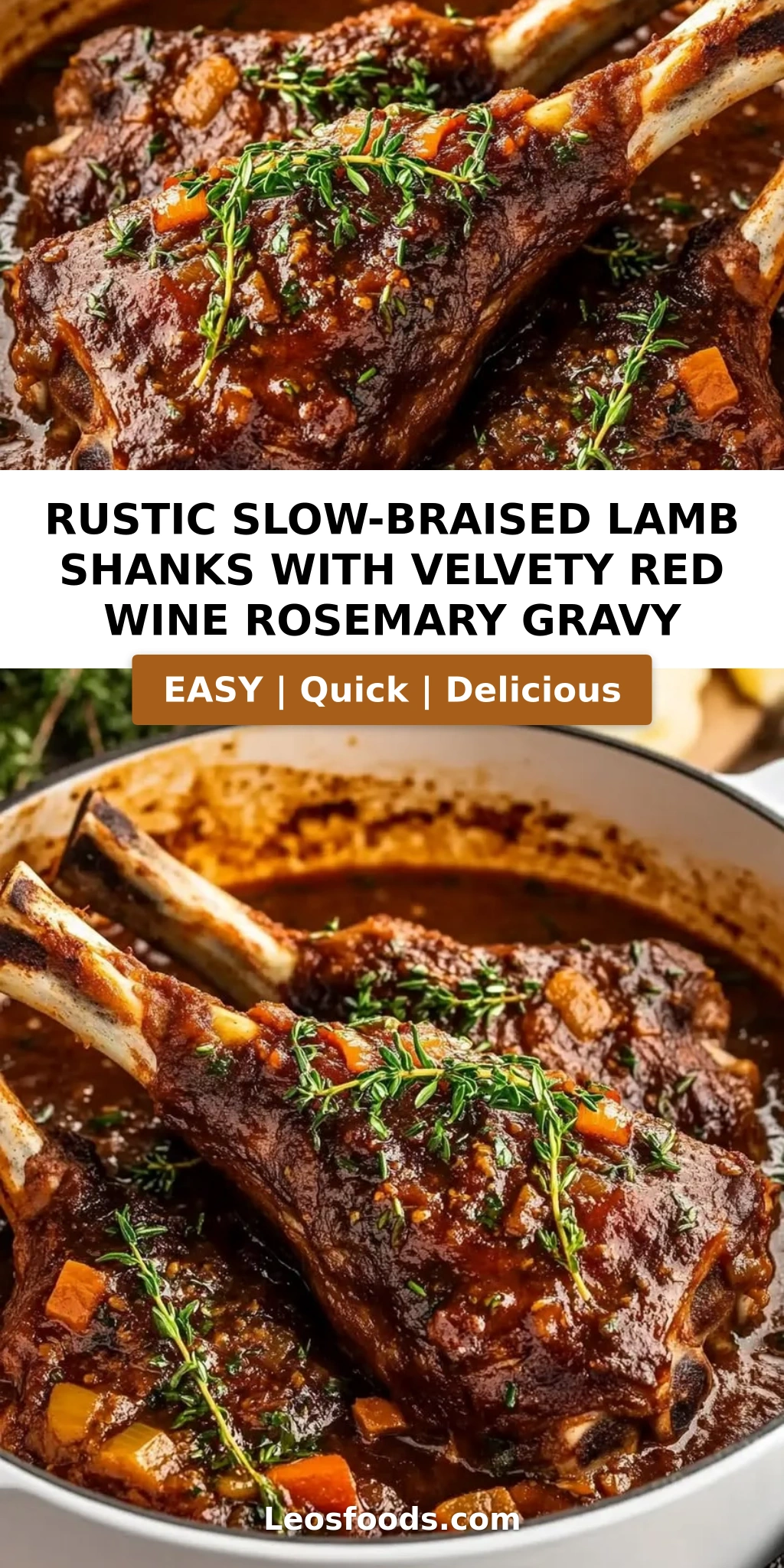 Rustic Slow-Braised Lamb Shanks with Velvety Red Wine Rosemary Gravy