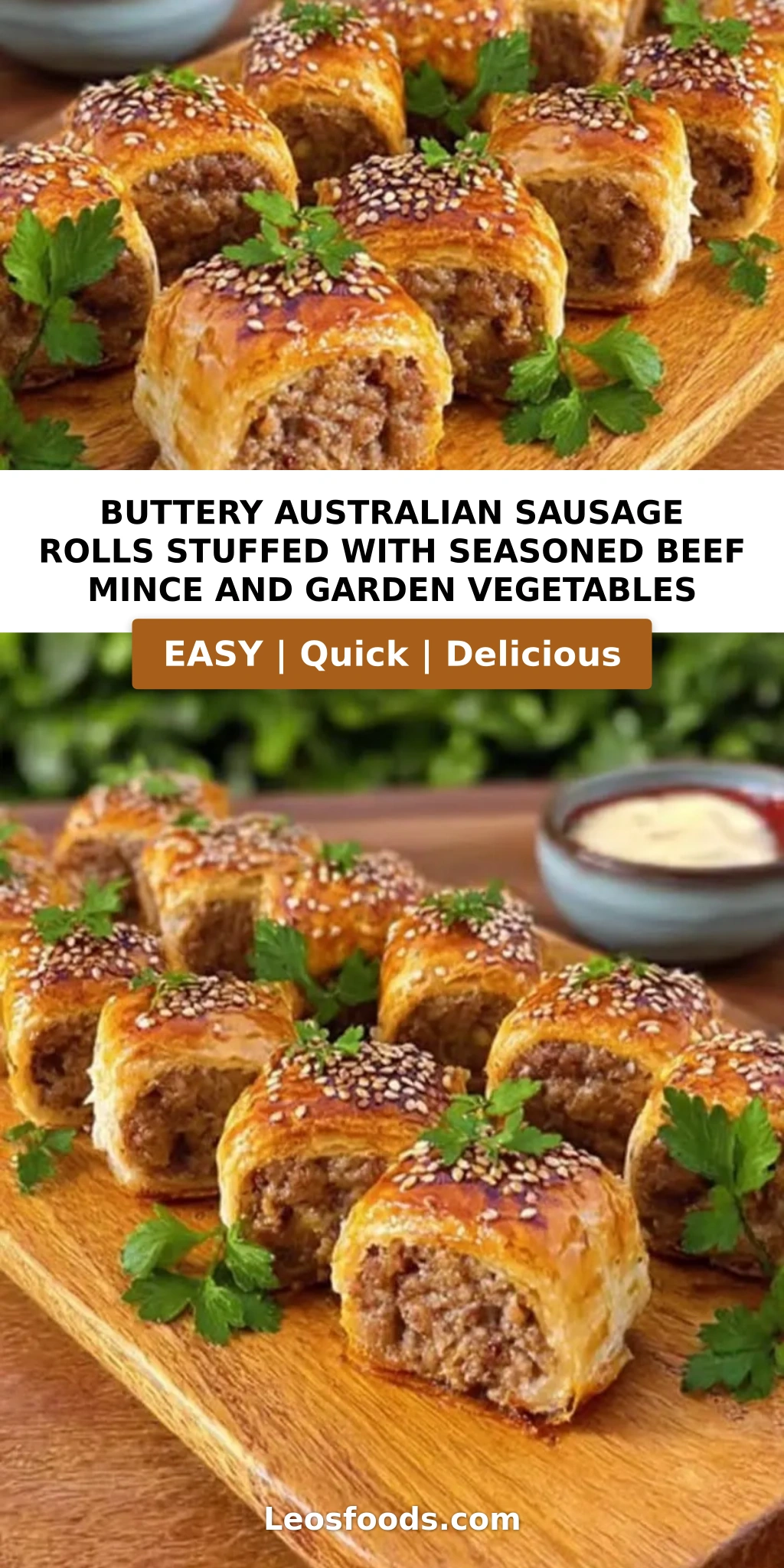 Buttery Australian Sausage Rolls Stuffed with Seasoned Beef Mince and Garden Vegetables