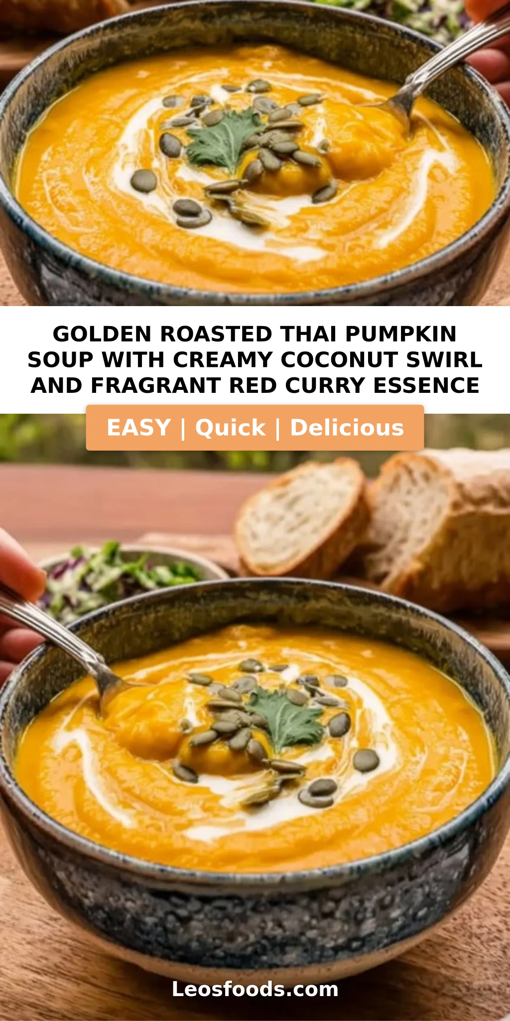 Golden Roasted Thai Pumpkin Soup with Creamy Coconut Swirl and Fragrant Red Curry Essence